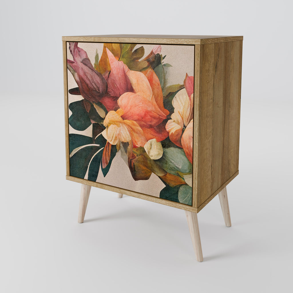 Elegante aparador de 1 puerta con acabado en roble