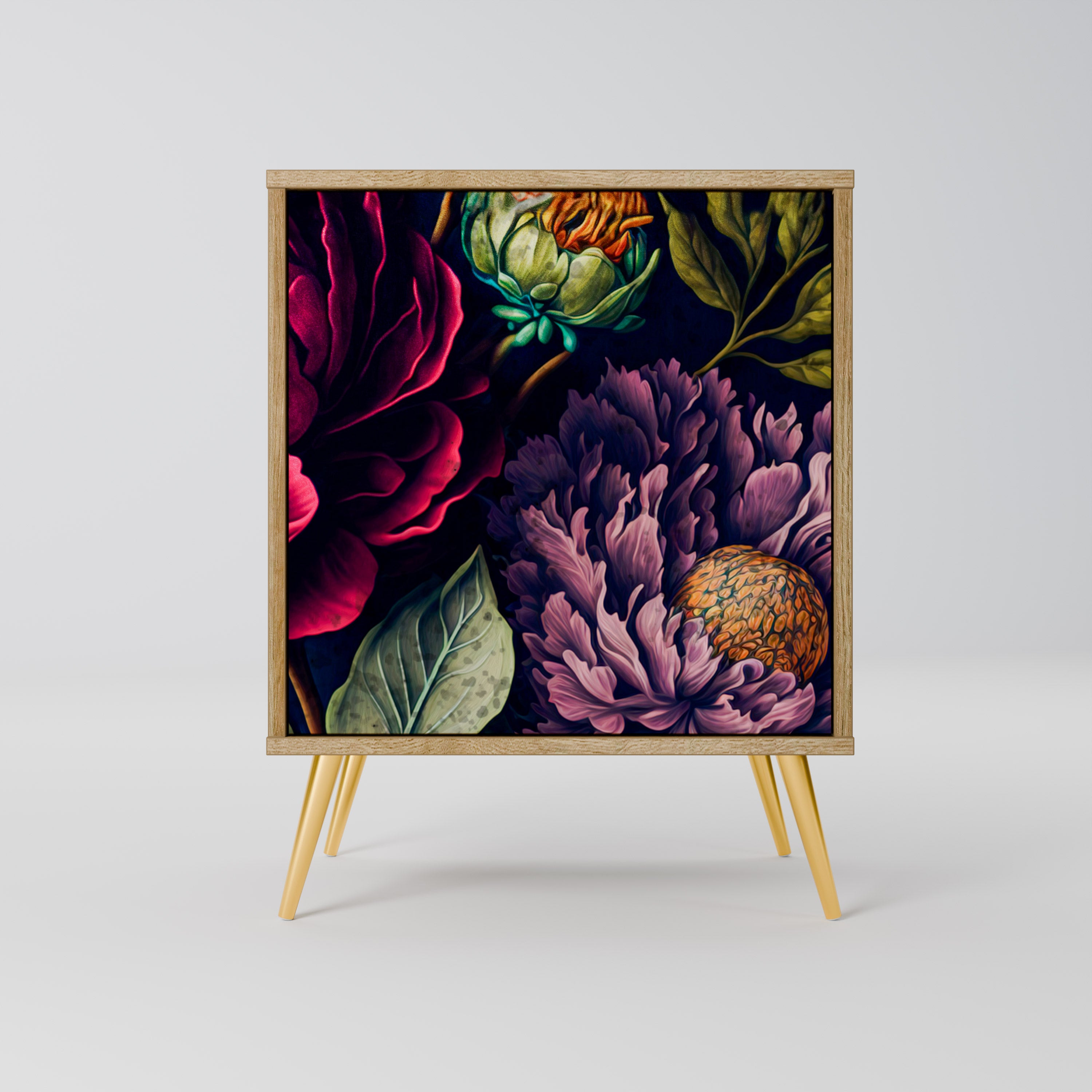 Aparador de 1 puerta BLOOMING ELEGANCE en efecto roble