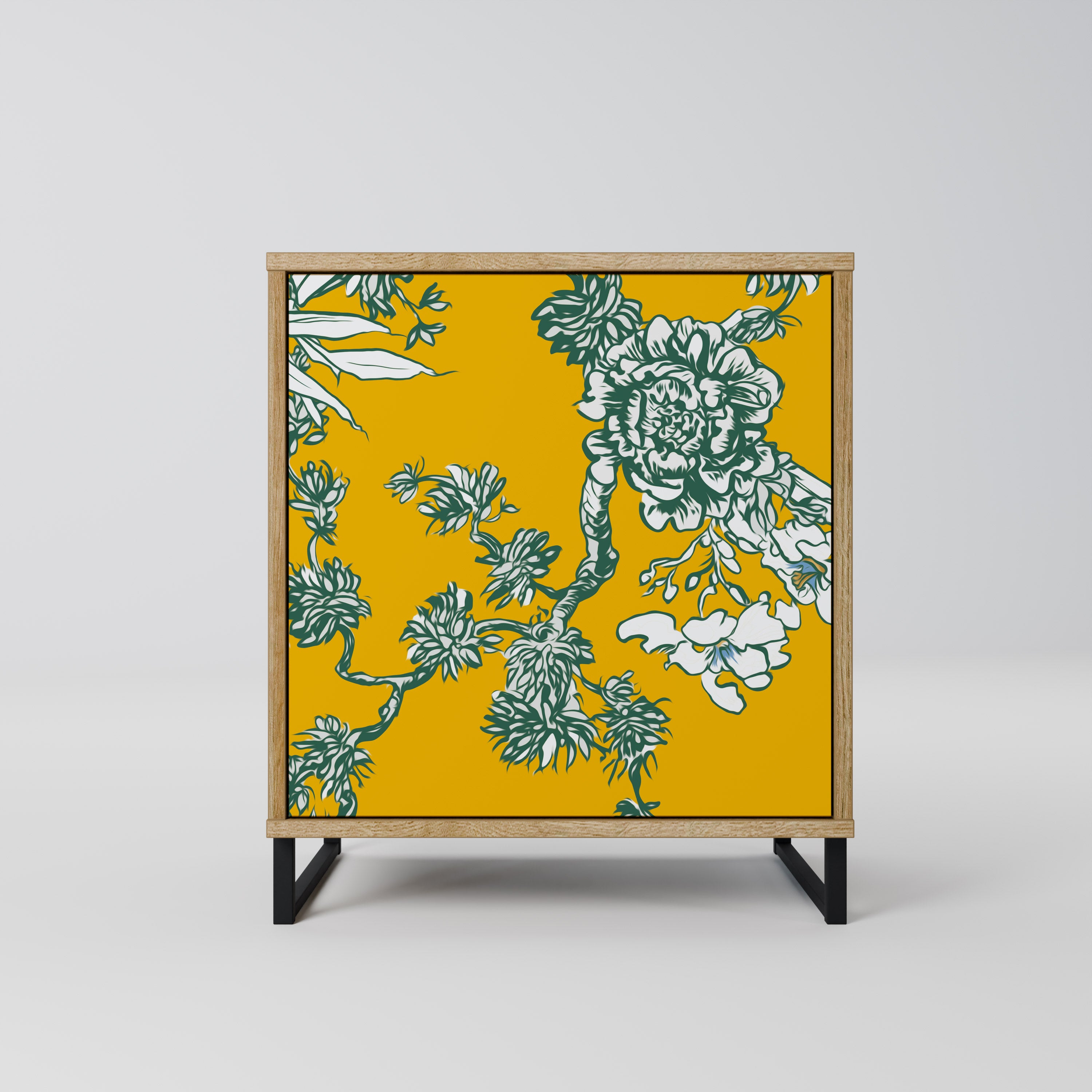 Aparador chino de 1 puerta YELLOW CHINOISERIE con acabado roble
