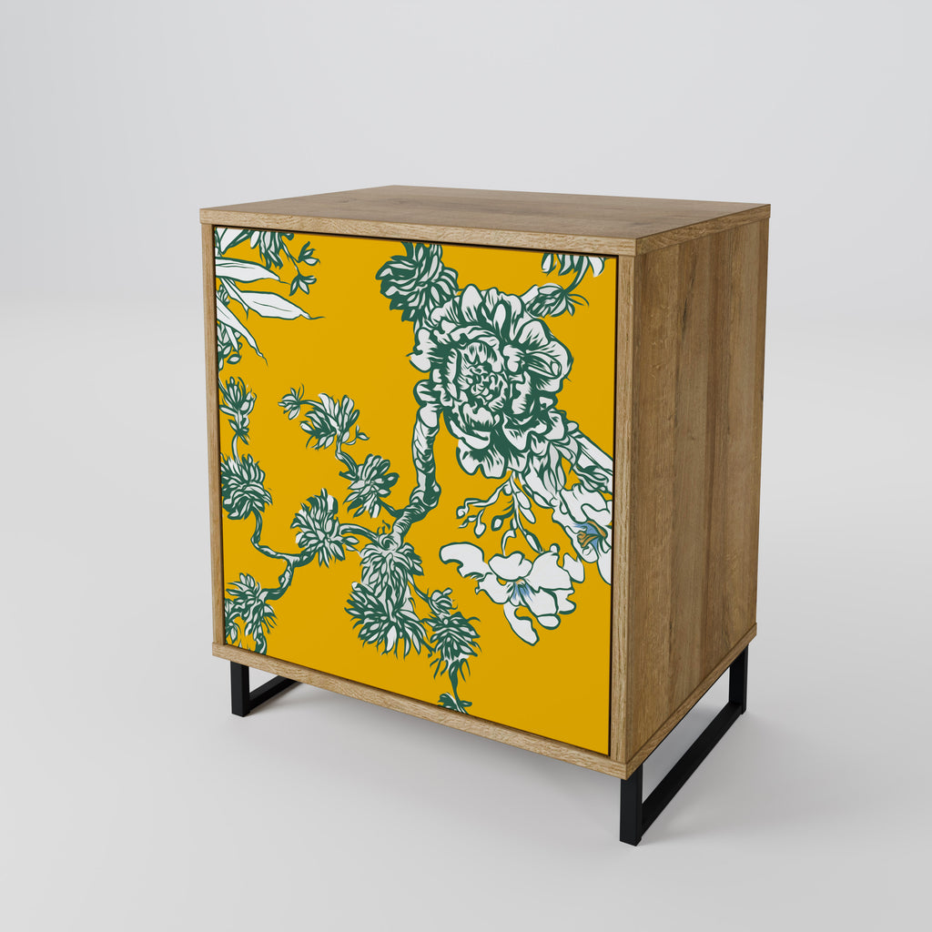 YELLOW CHINOISERIE 1-Door Sideboard in Oak Effect