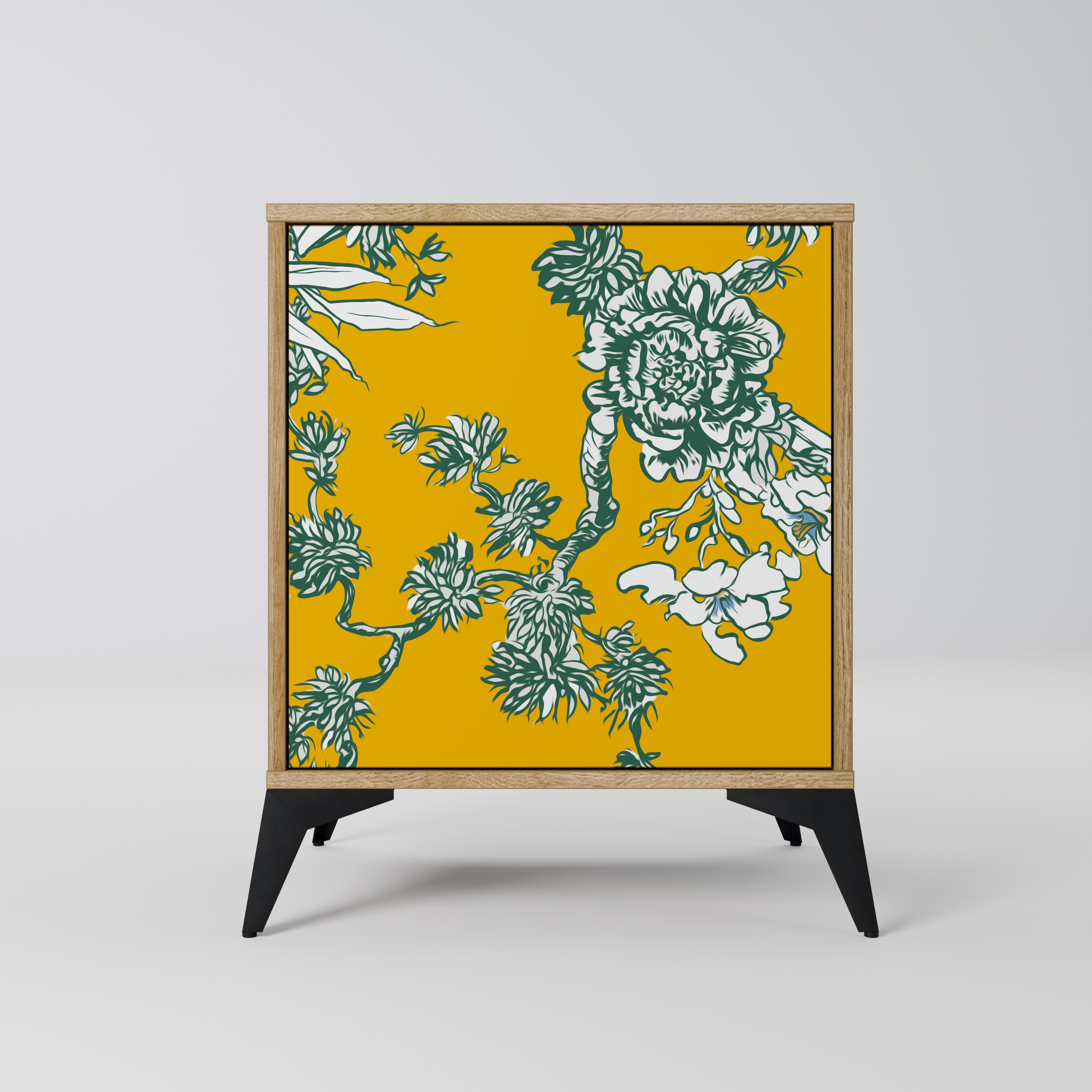 Aparador chino de 1 puerta YELLOW CHINOISERIE con acabado roble