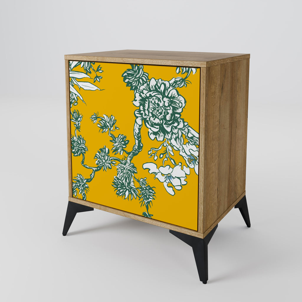 YELLOW CHINOISERIE 1-Door Sideboard in Oak Effect