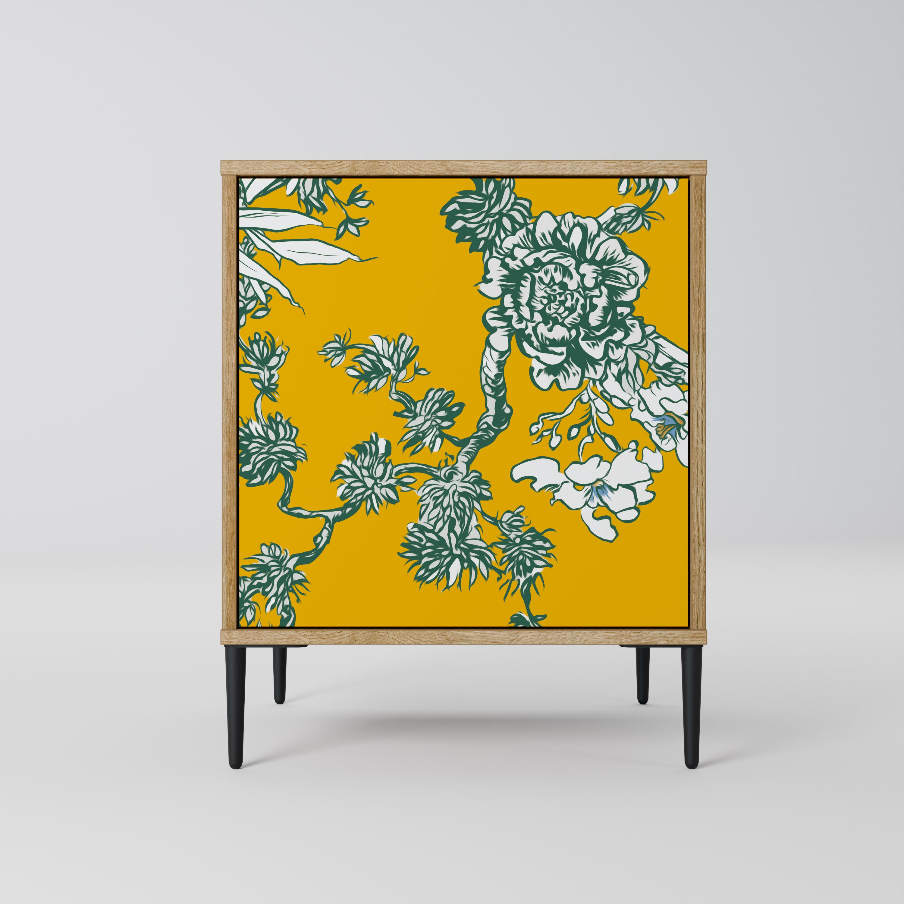 Aparador chino de 1 puerta YELLOW CHINOISERIE con acabado roble