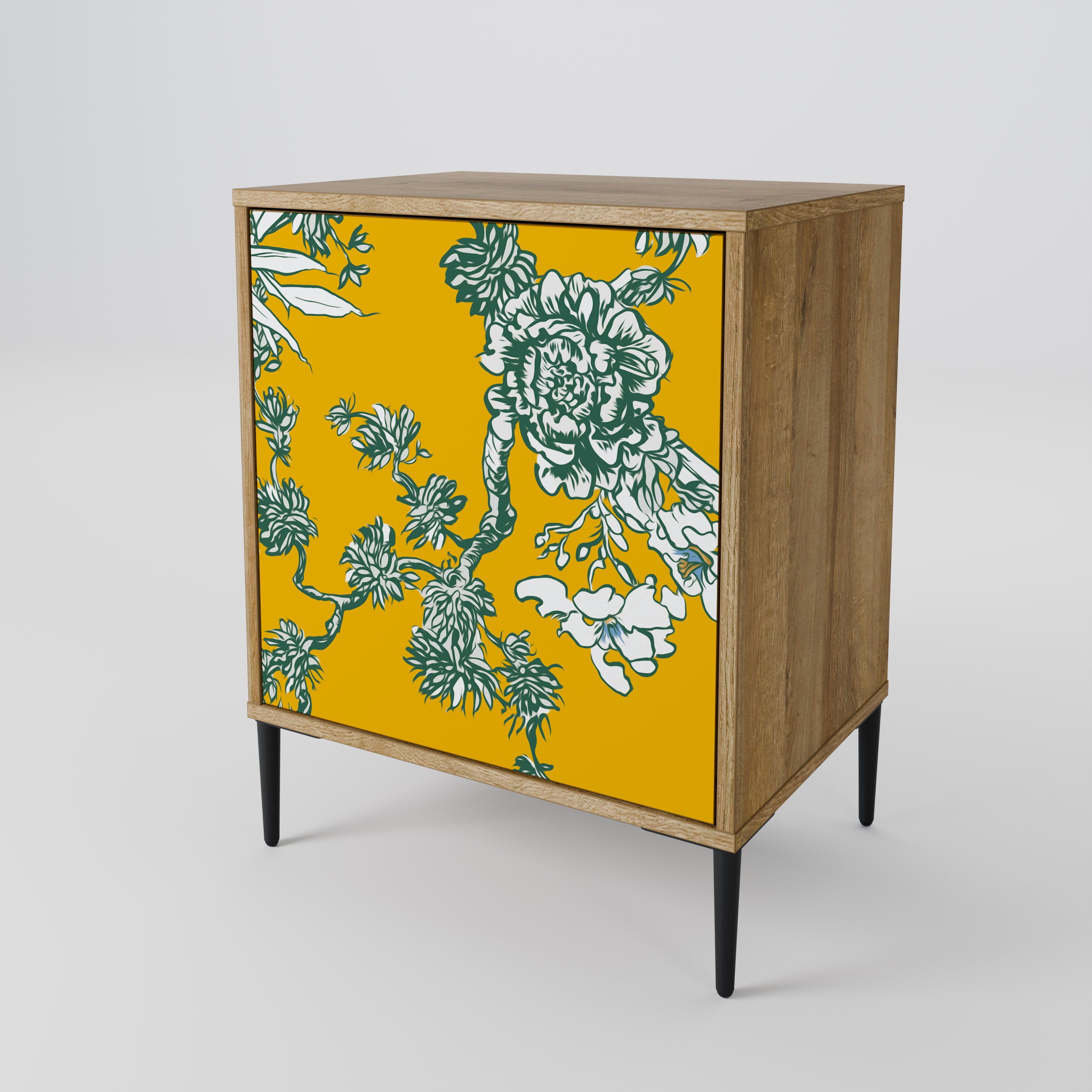 Aparador chino de 1 puerta YELLOW CHINOISERIE con acabado roble