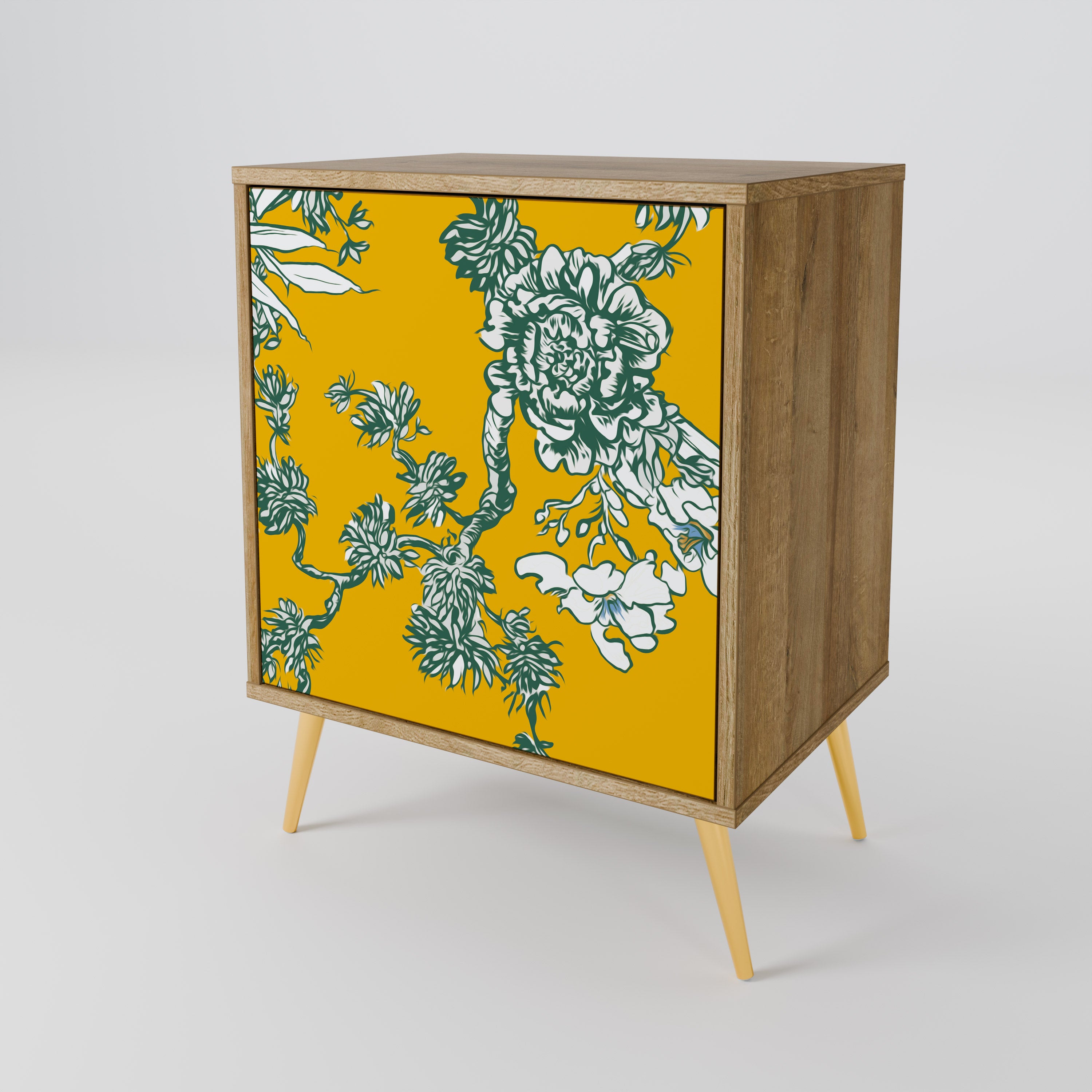 Aparador chino de 1 puerta YELLOW CHINOISERIE con acabado roble