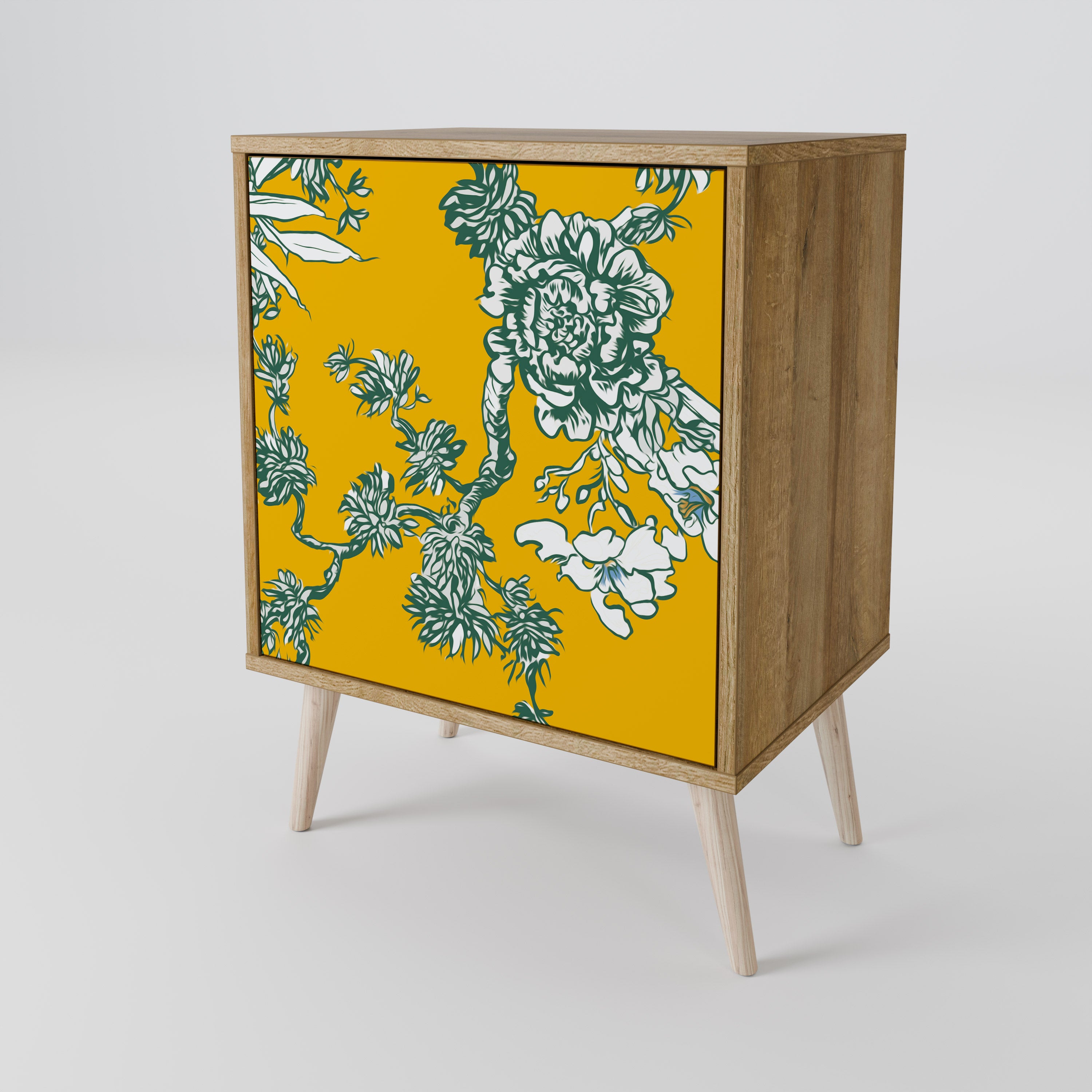 Aparador chino de 1 puerta YELLOW CHINOISERIE con acabado roble