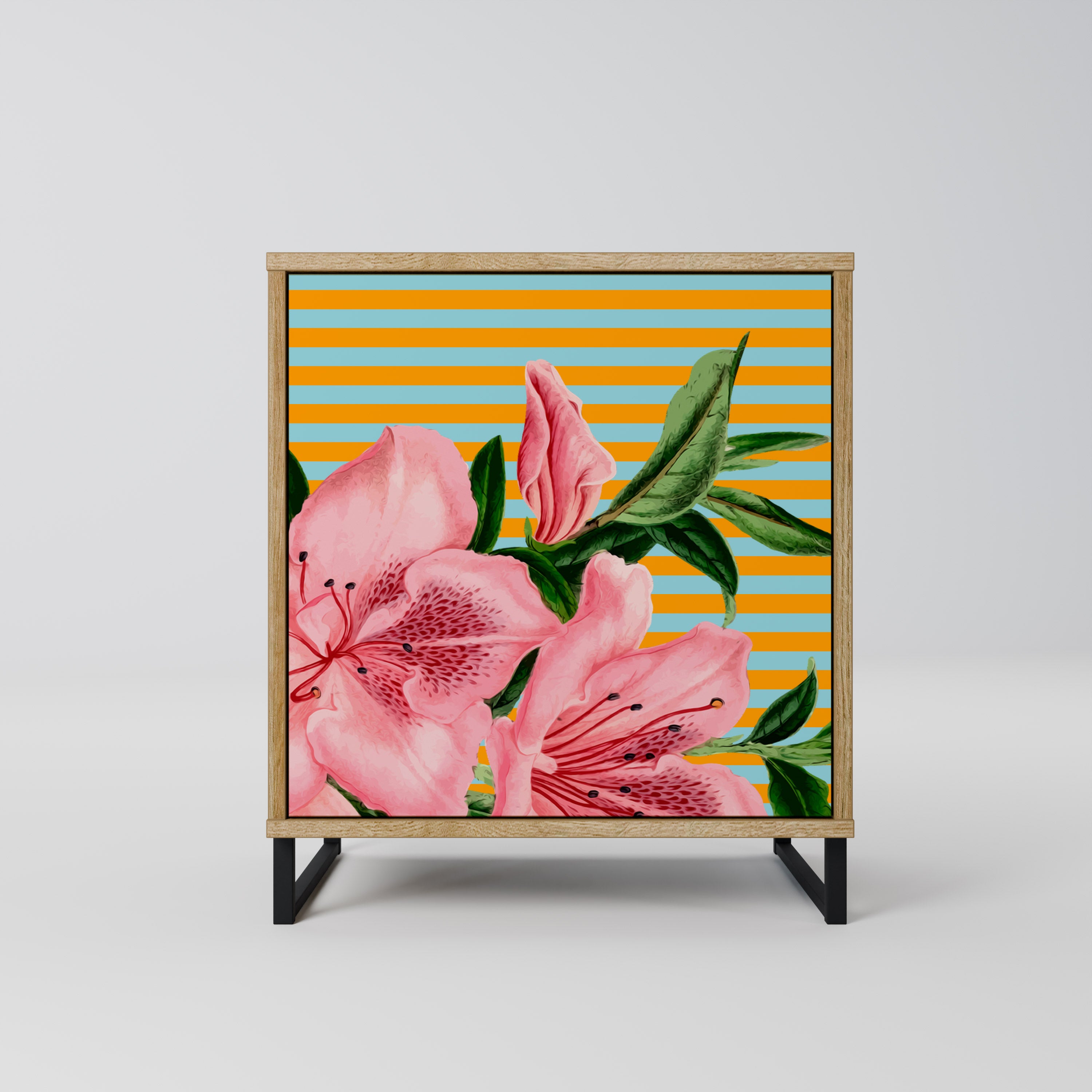 Aparador de 1 puerta FRAGILE BEAUTY con acabado efecto roble