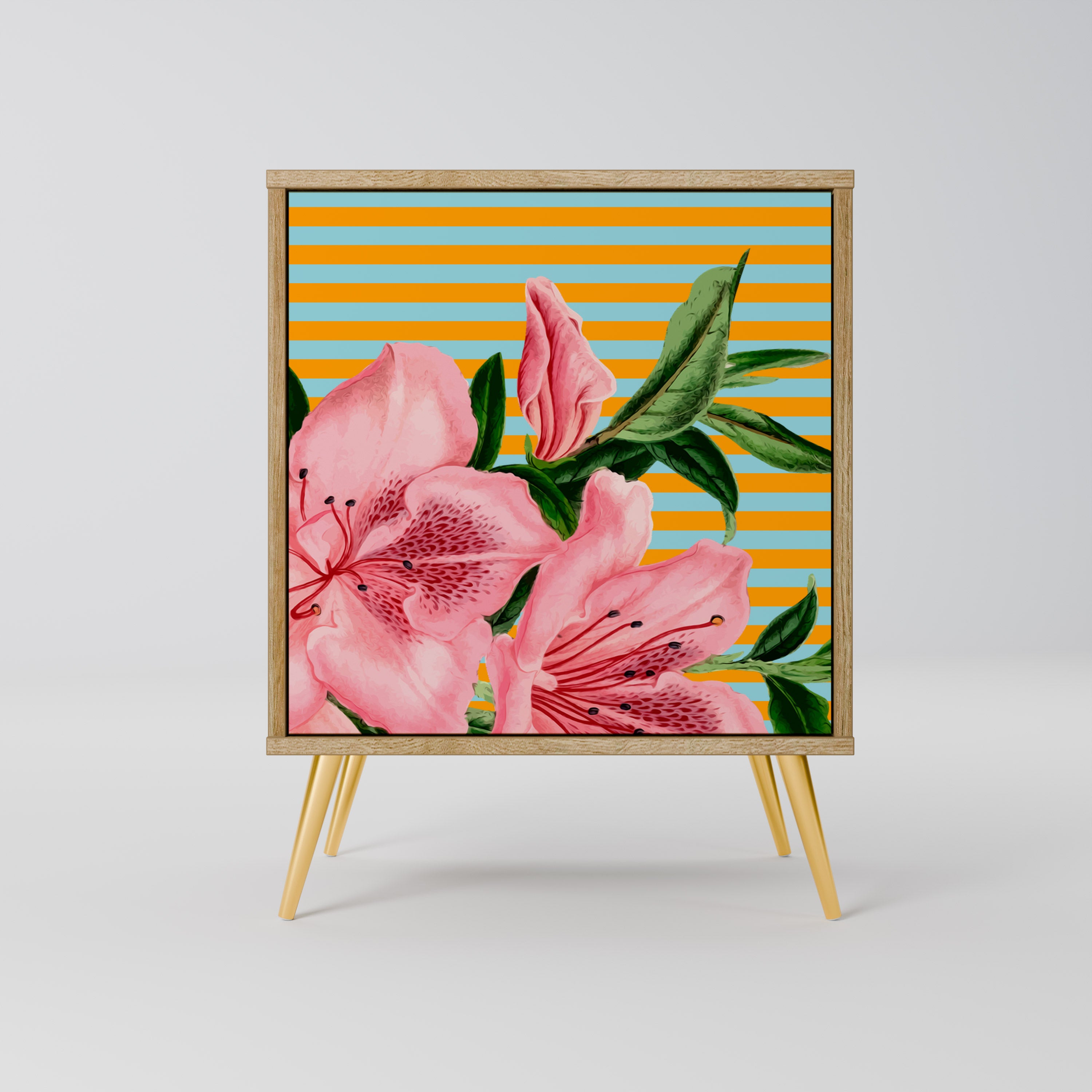 Aparador de 1 puerta FRAGILE BEAUTY con acabado efecto roble