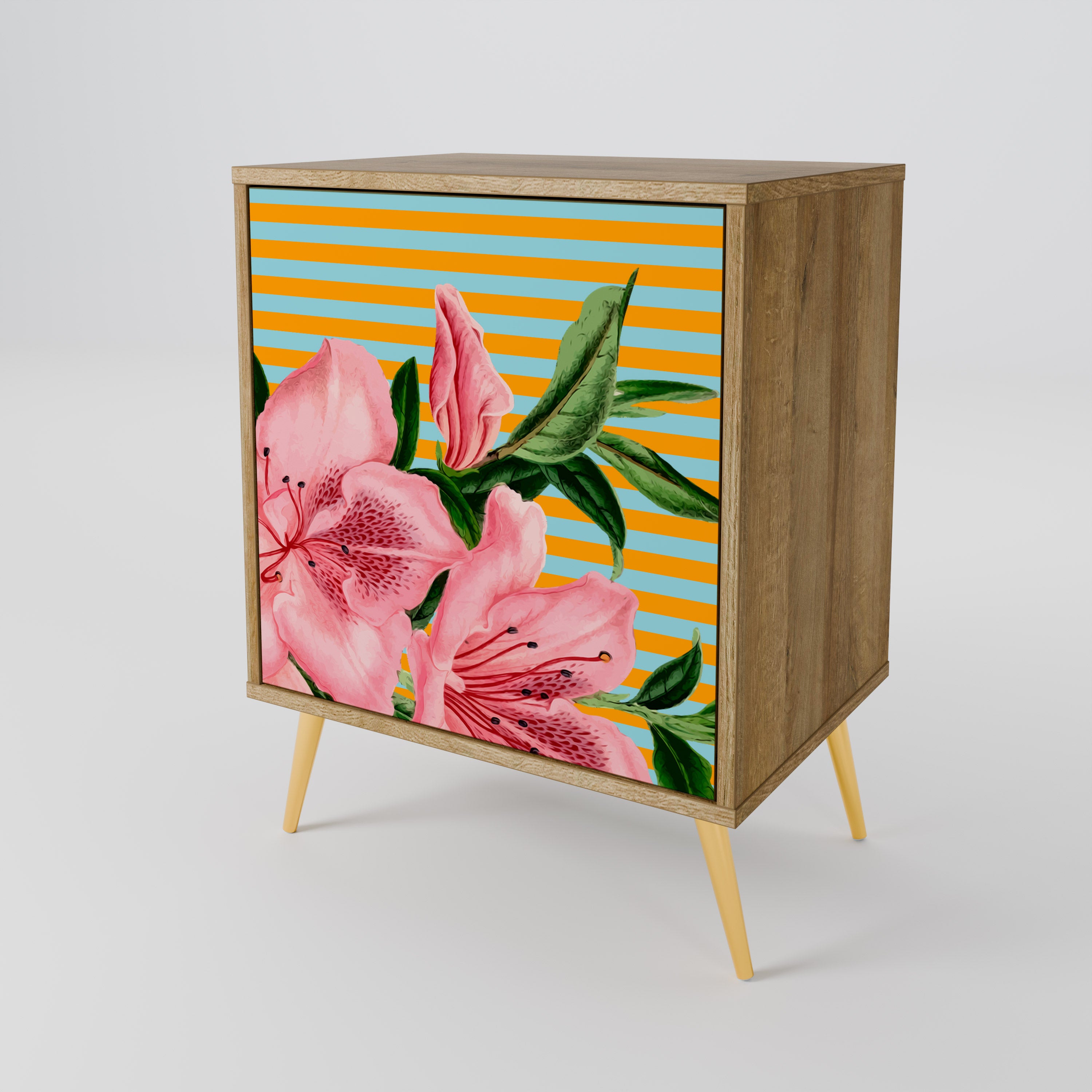 Aparador de 1 puerta FRAGILE BEAUTY con acabado efecto roble