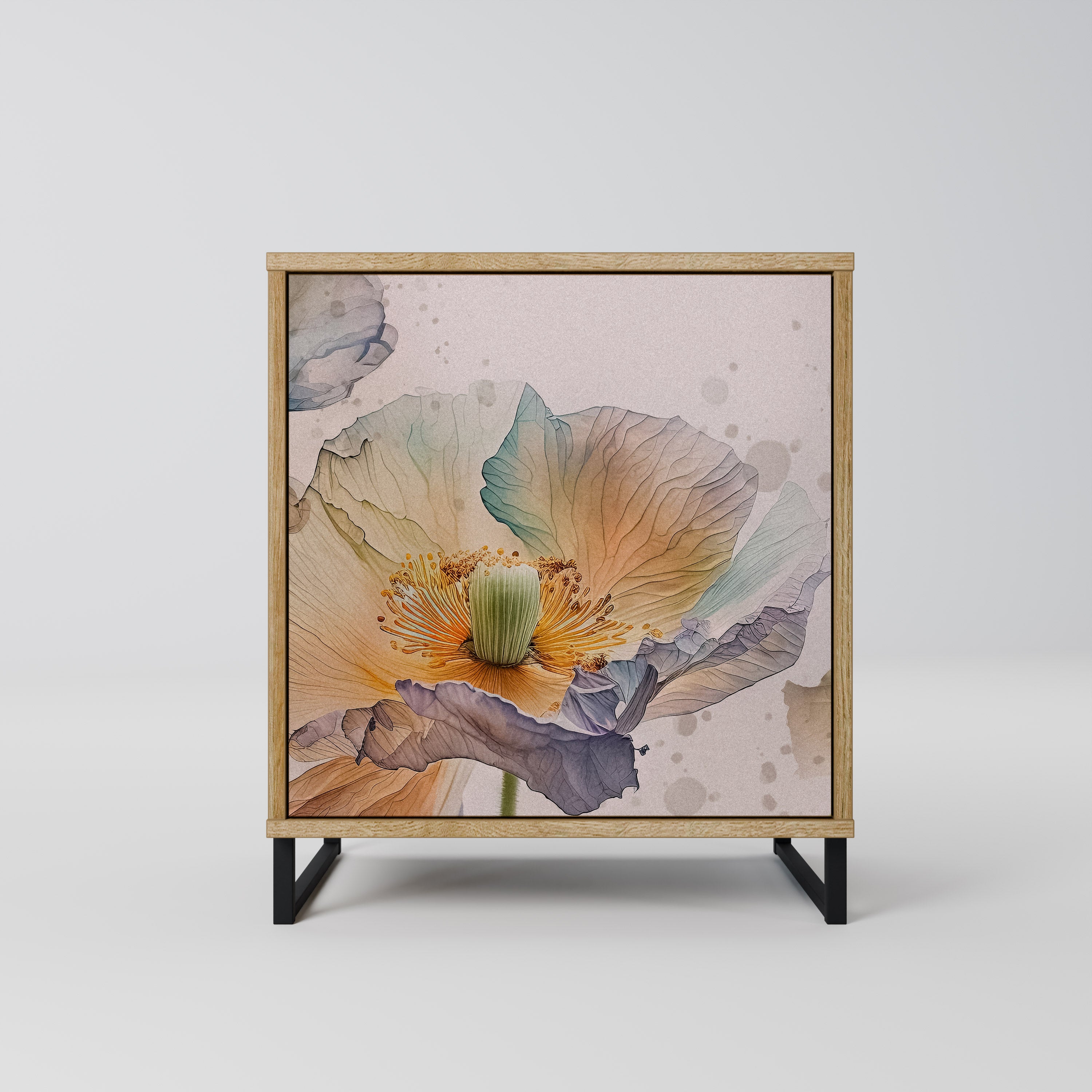 Aparador SOFTEN POPPY de 1 puerta con acabado roble