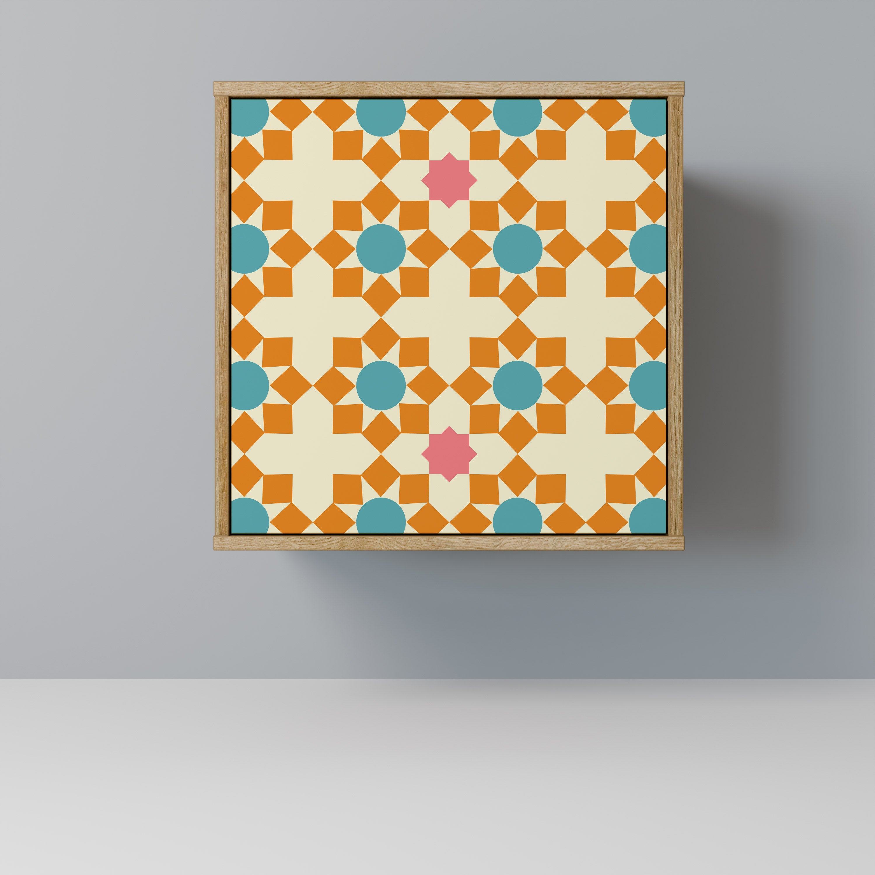 Aparador de 1 puerta con decoración floral y acabado en roble