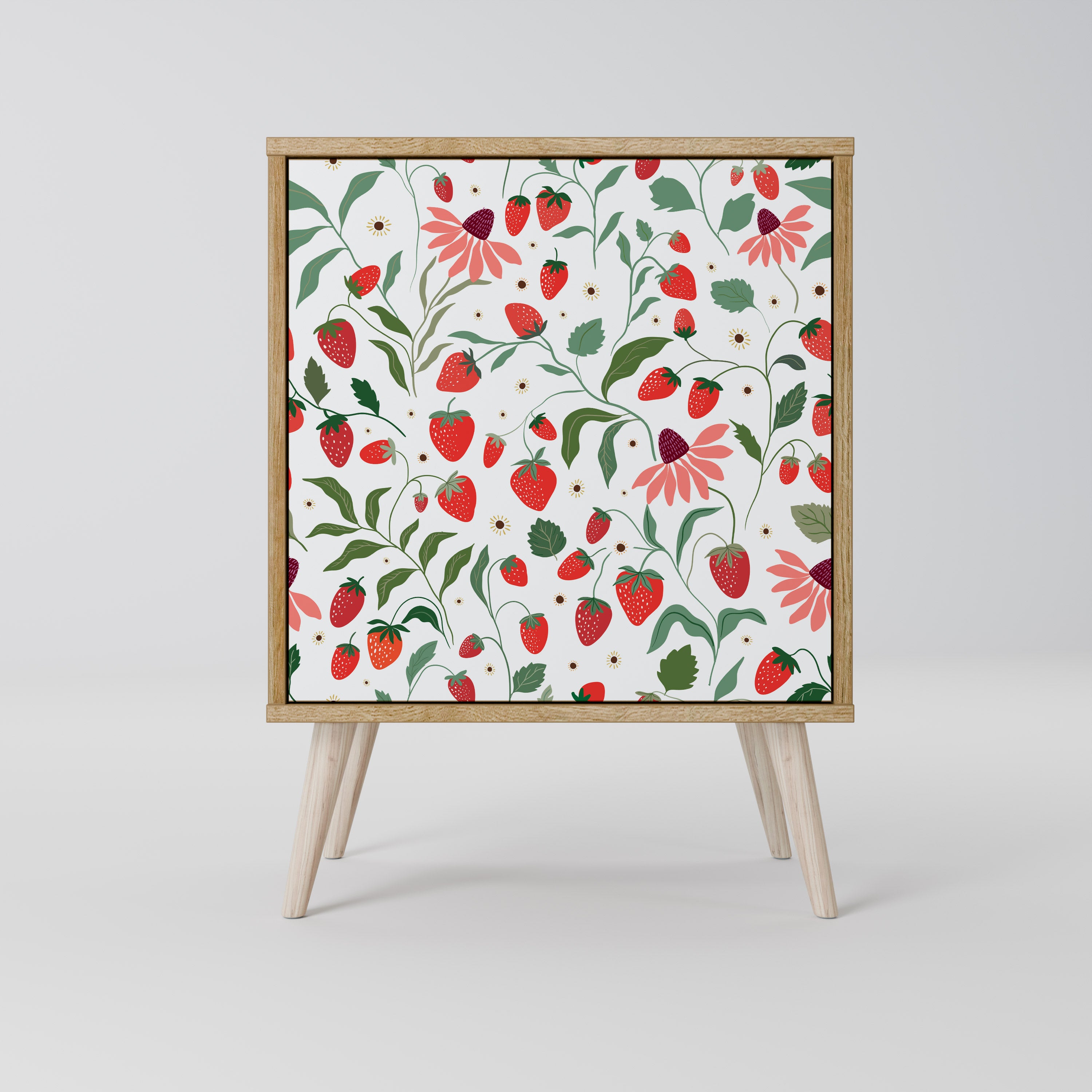 Aparador de una puerta FLORES Y FRESAS con acabado roble