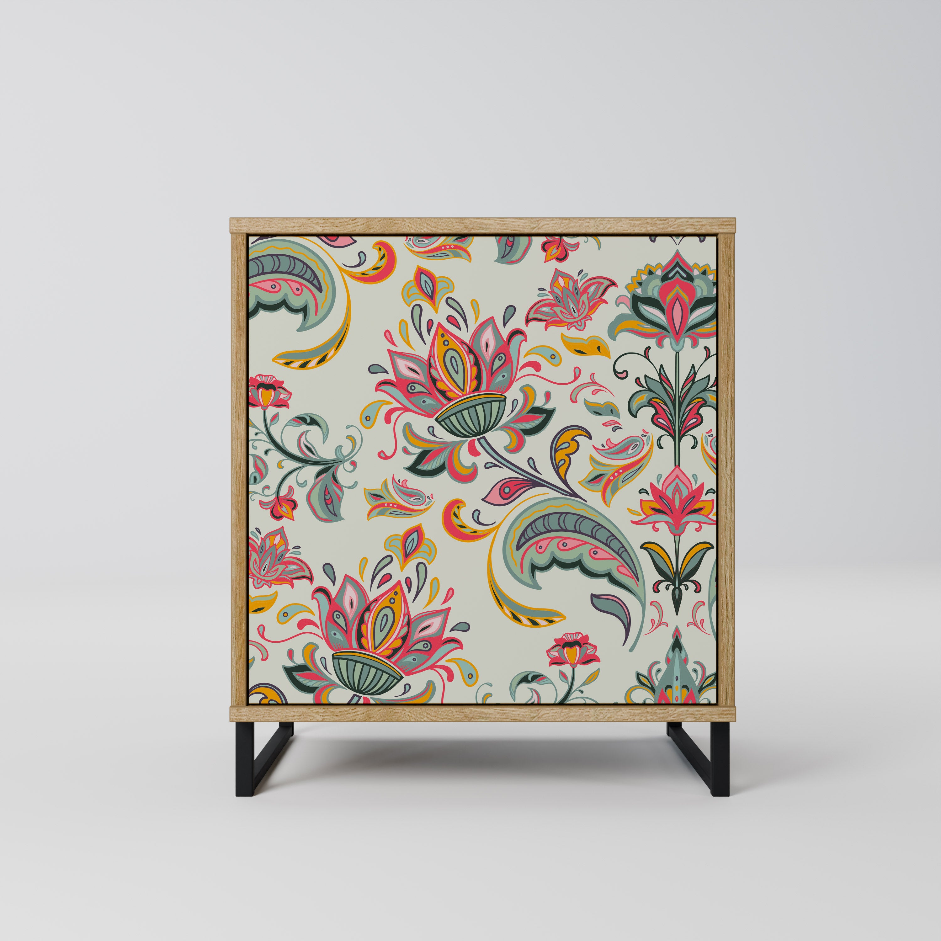 Aparador de una puerta ORGANIC FOLKLORE con acabado efecto roble