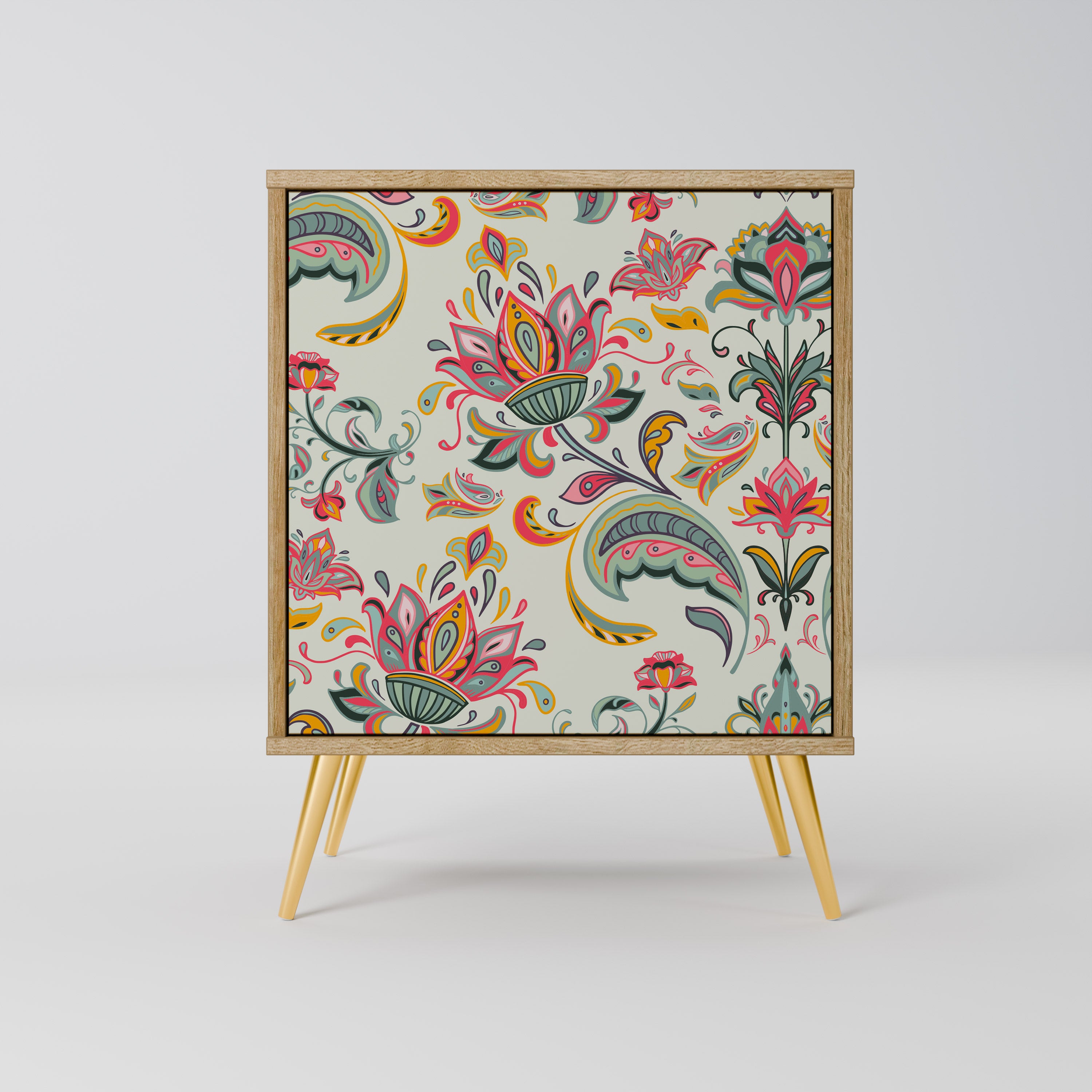 Aparador de una puerta ORGANIC FOLKLORE con acabado efecto roble