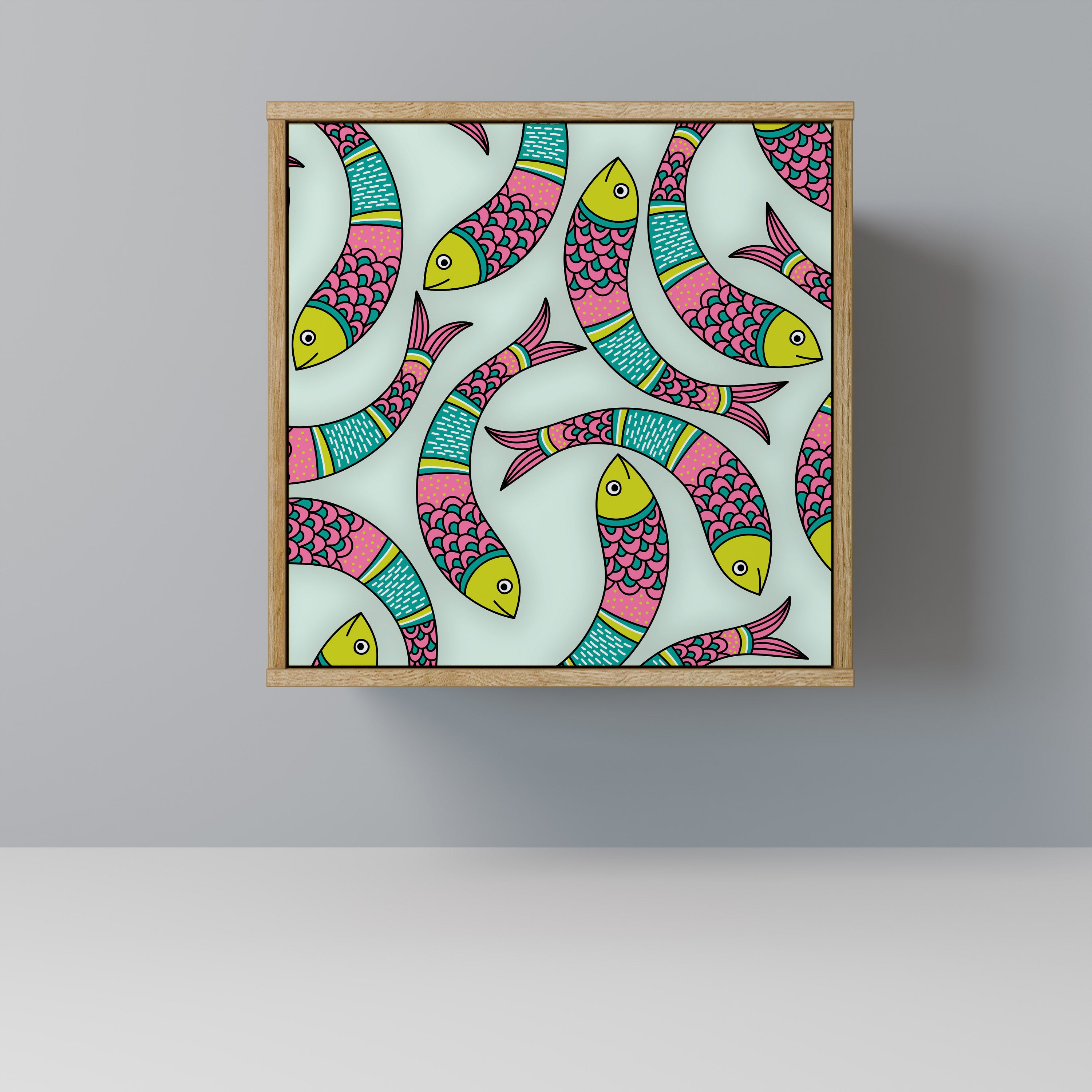 Aparador INDIAN FISH de 1 puerta con acabado efecto roble