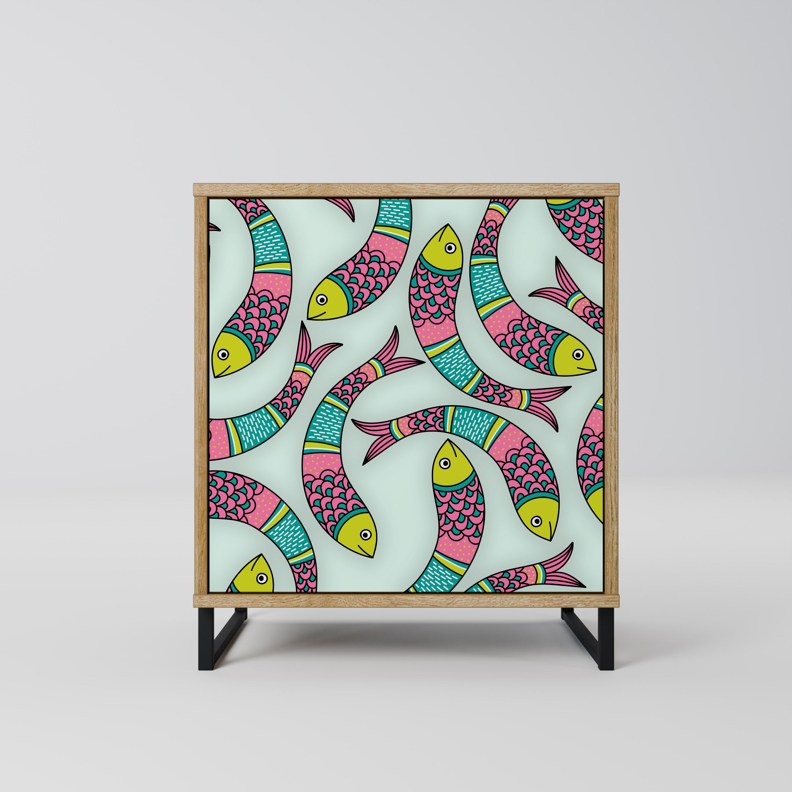 Aparador INDIAN FISH de 1 puerta con acabado efecto roble