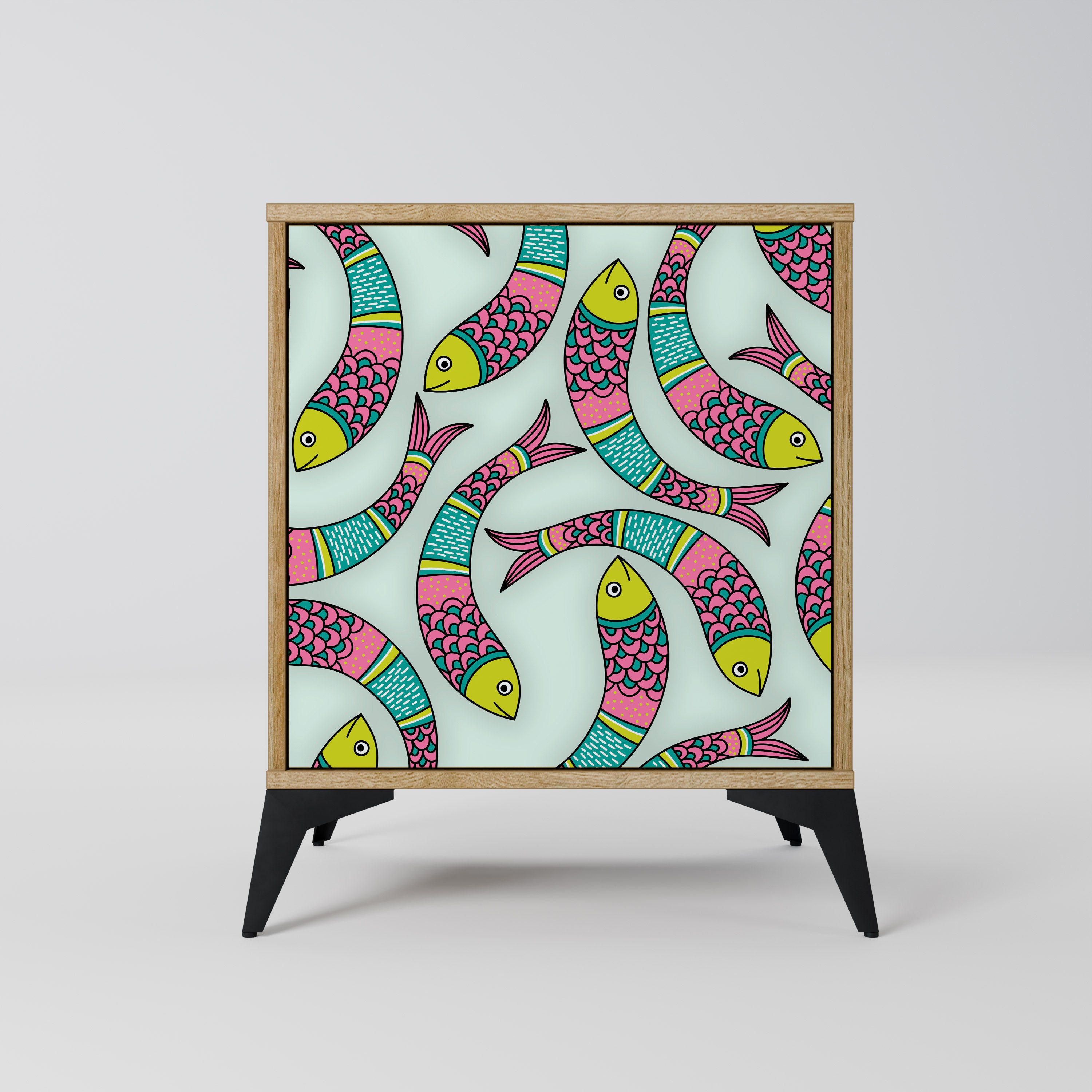 Aparador INDIAN FISH de 1 puerta con acabado efecto roble