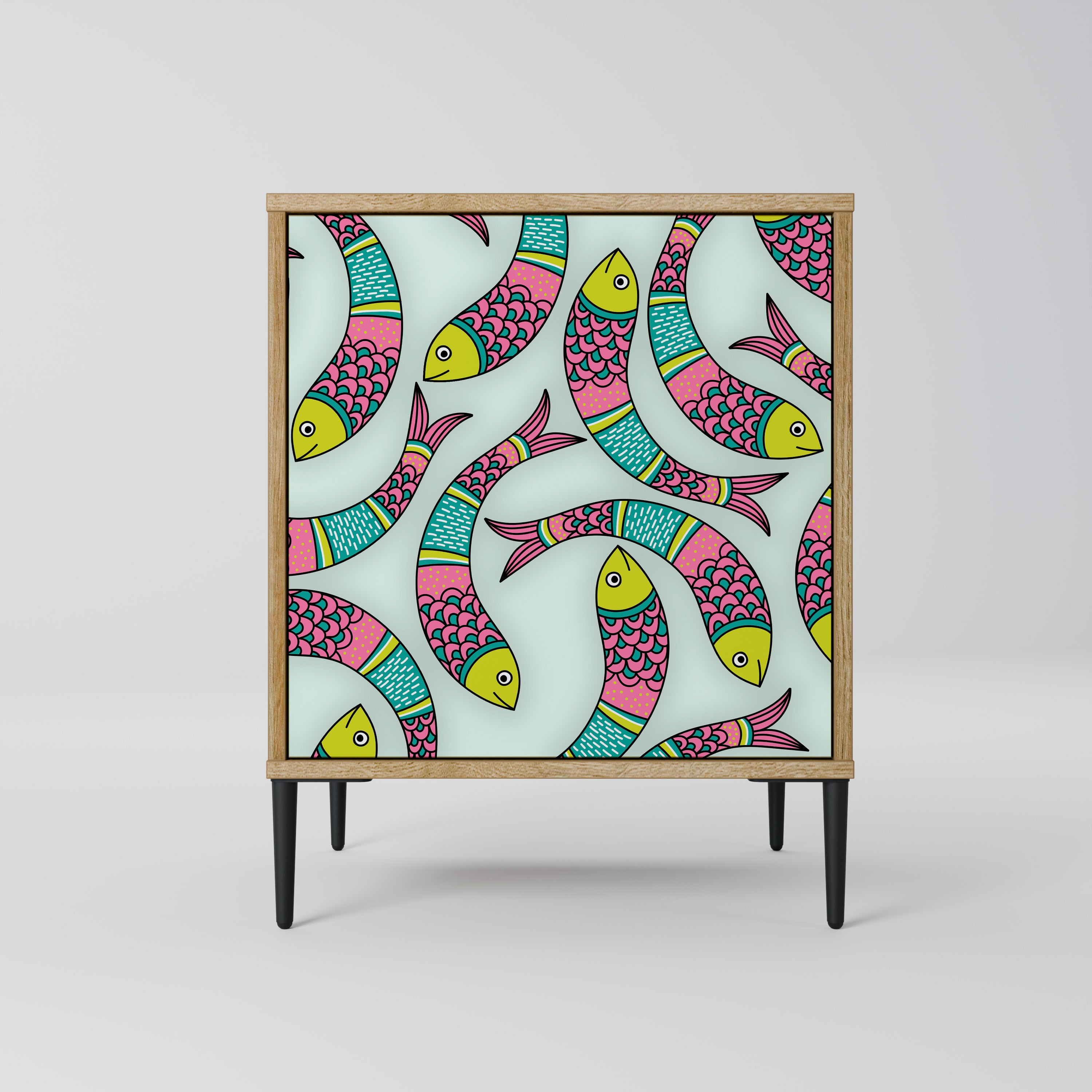 Aparador INDIAN FISH de 1 puerta con acabado efecto roble