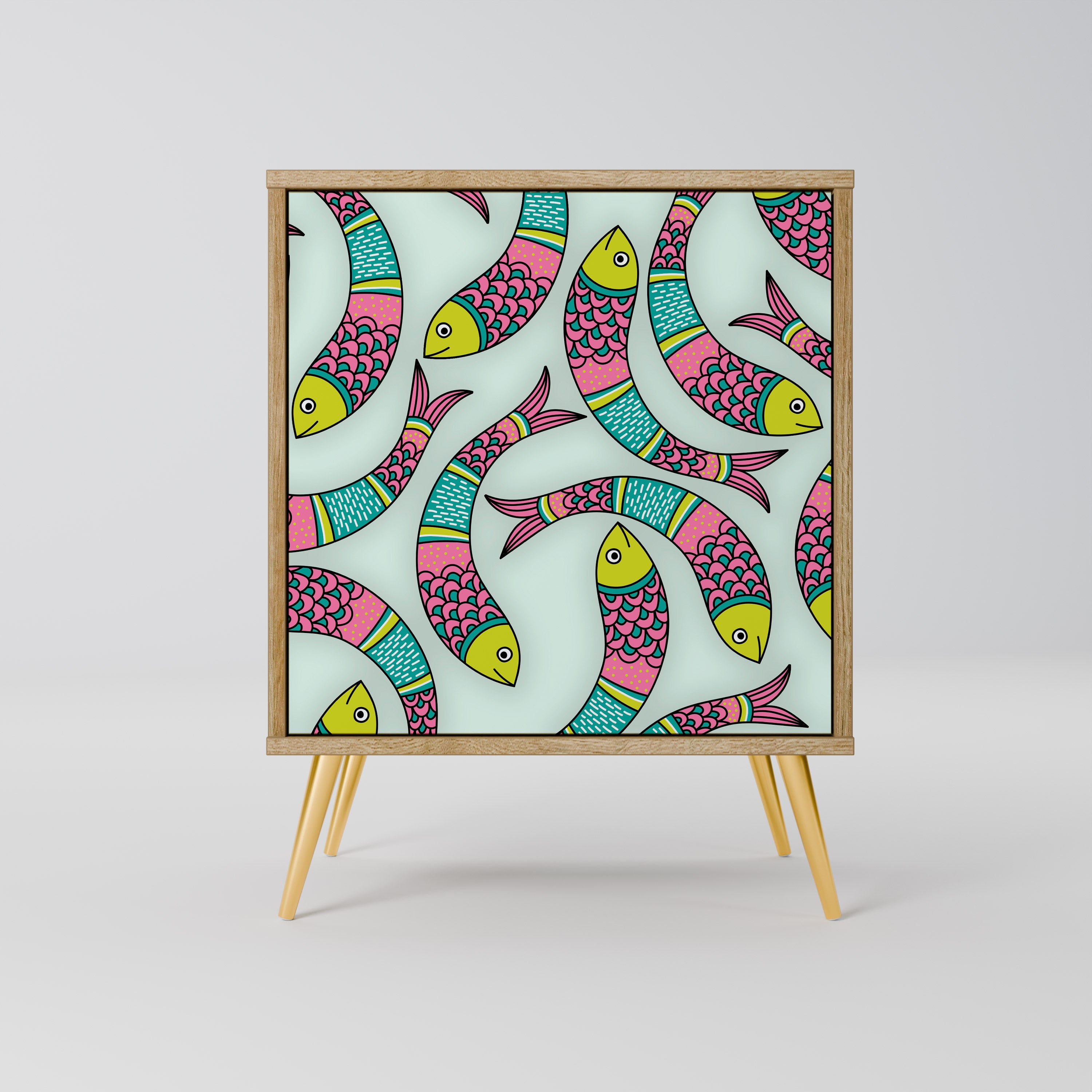 Aparador INDIAN FISH de 1 puerta con acabado efecto roble