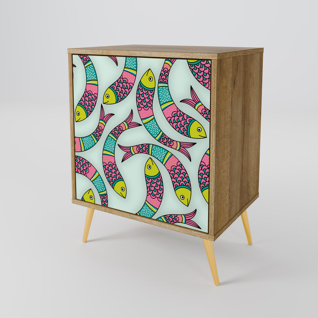 Aparador INDIAN FISH de 1 puerta con acabado efecto roble
