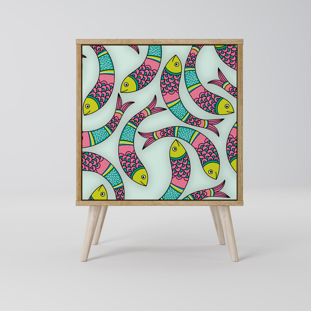 Aparador INDIAN FISH de 1 puerta con acabado efecto roble