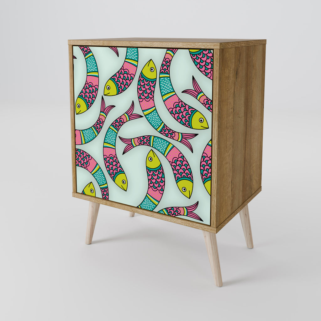 Aparador INDIAN FISH de 1 puerta con acabado efecto roble