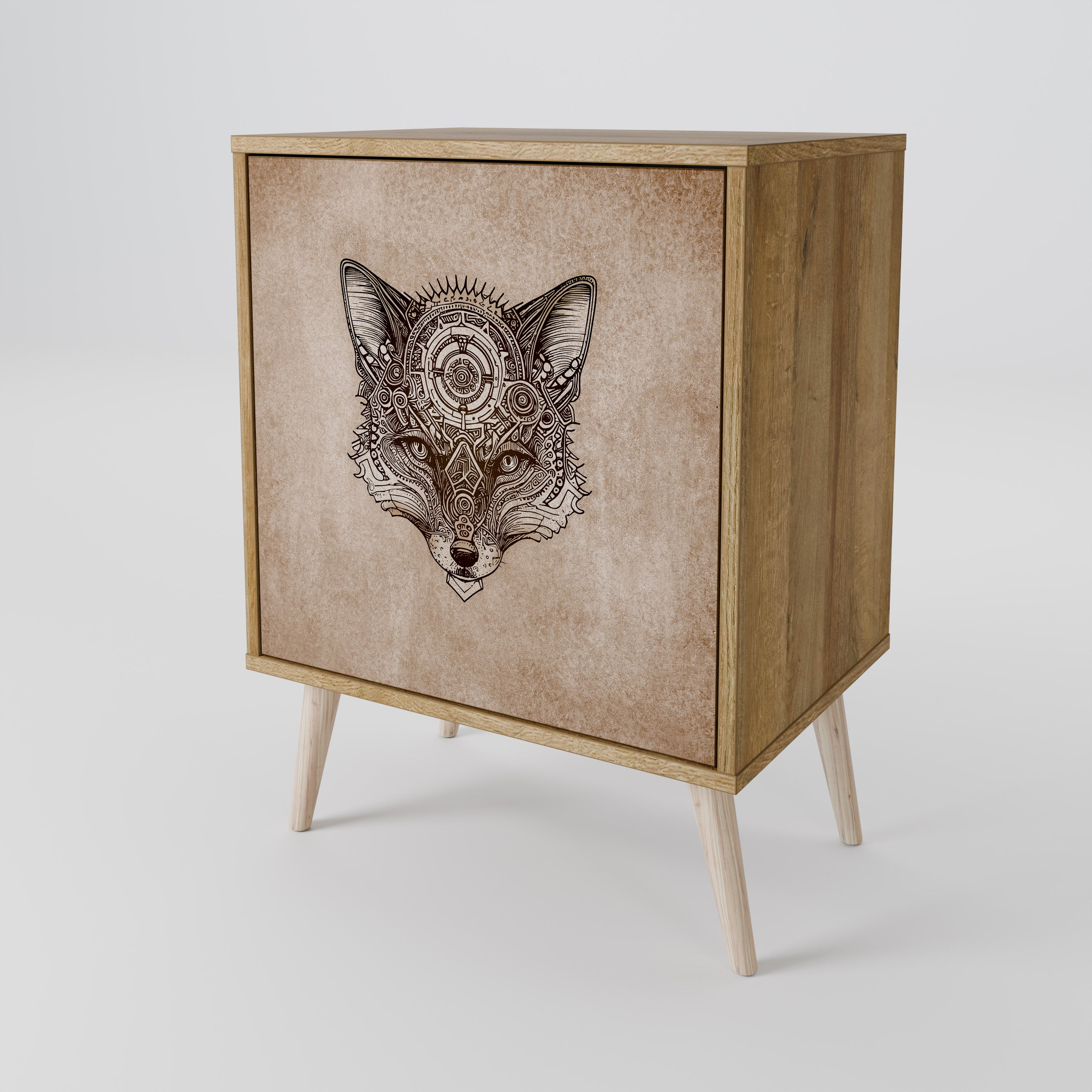 Aparador STEAMPUNK CLAN de 1 puerta con efecto roble