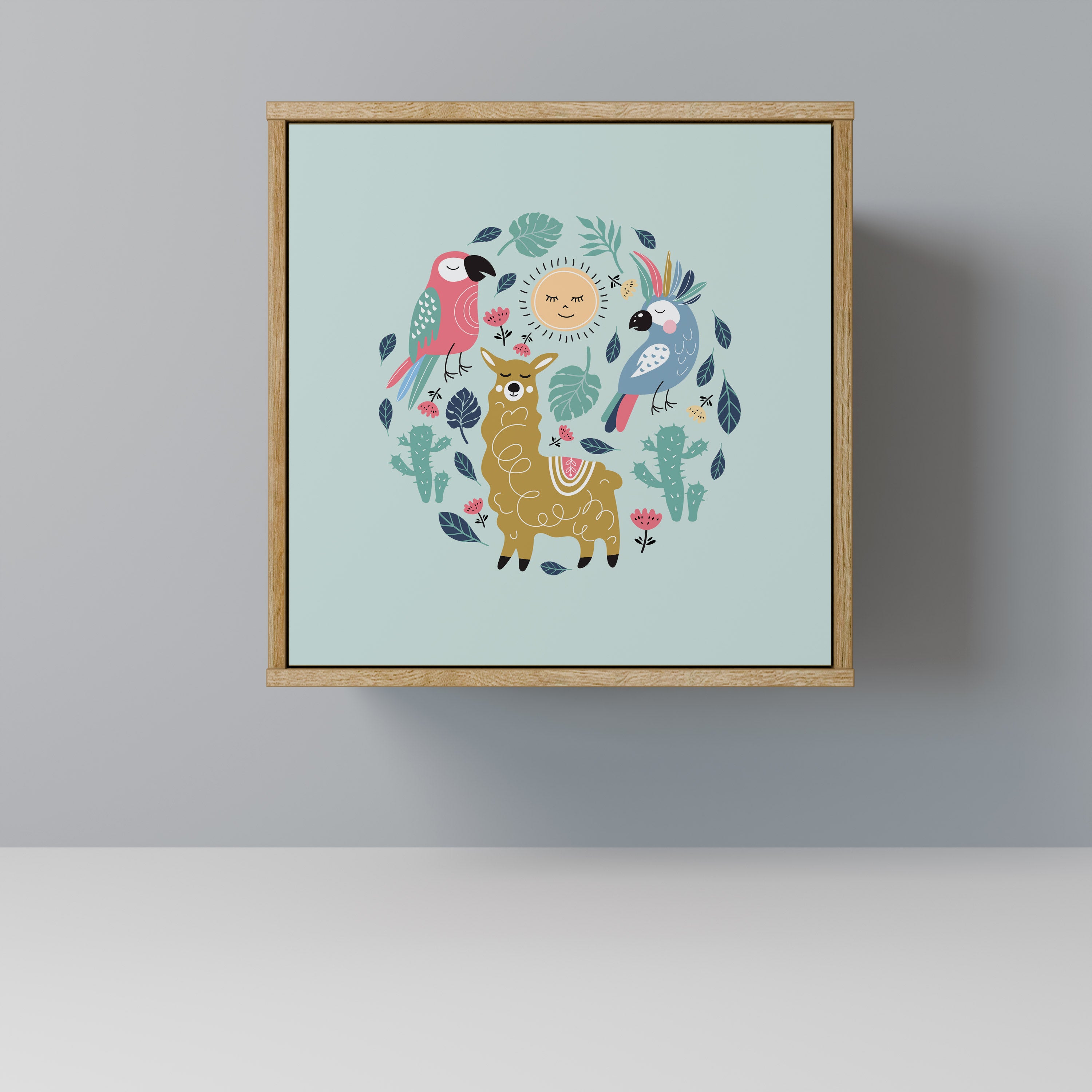 Aparador de una puerta COLORFUL ALPACAS con acabado efecto roble