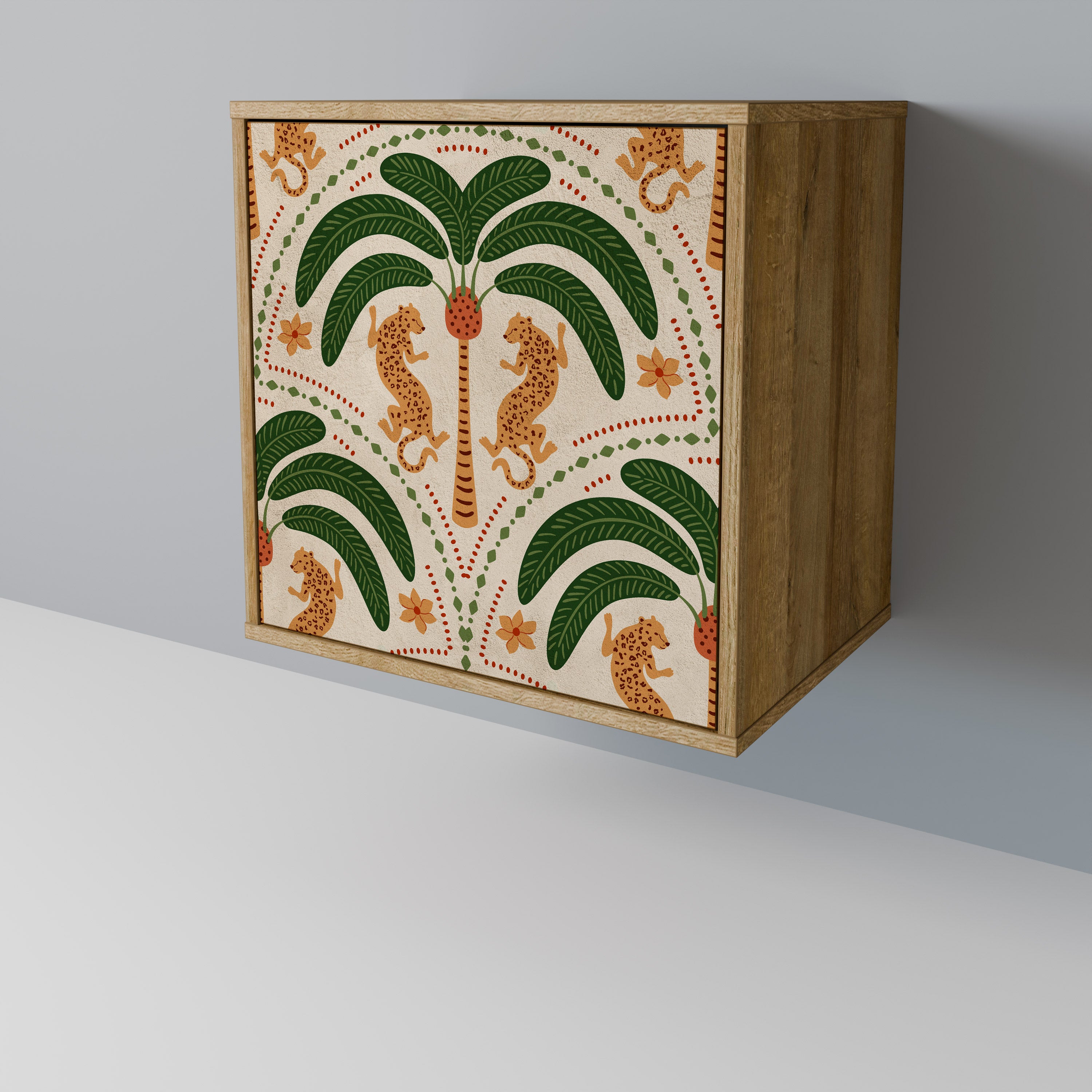 Aparador de 1 puerta DANCING PREDATORS con acabado efecto roble