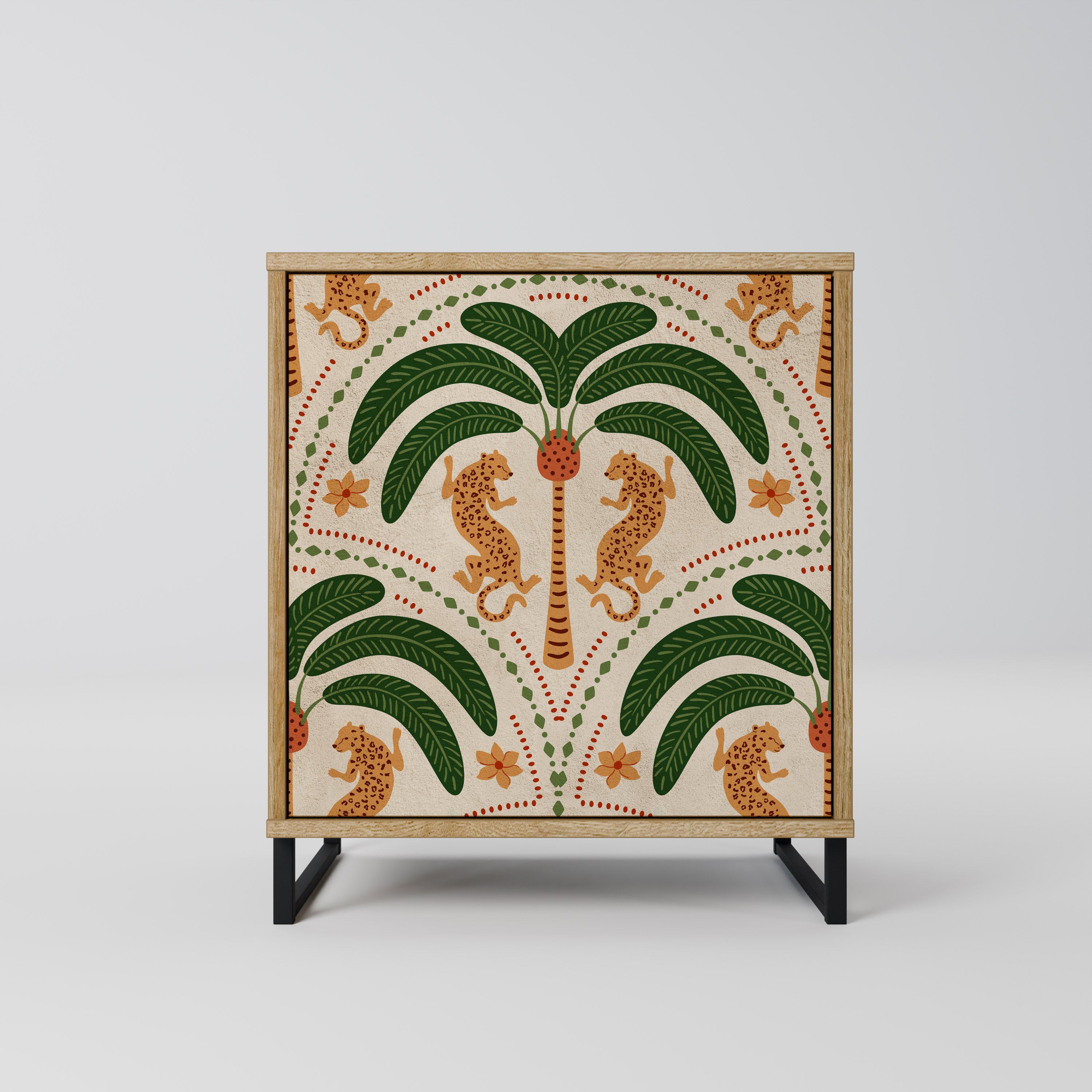 Aparador de 1 puerta DANCING PREDATORS con acabado efecto roble