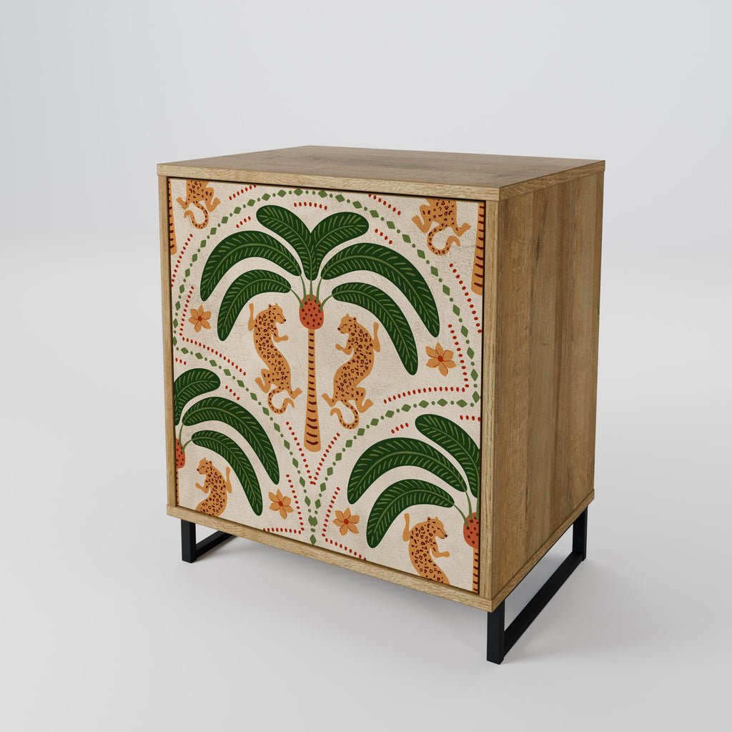 Aparador de 1 puerta DANCING PREDATORS con acabado efecto roble