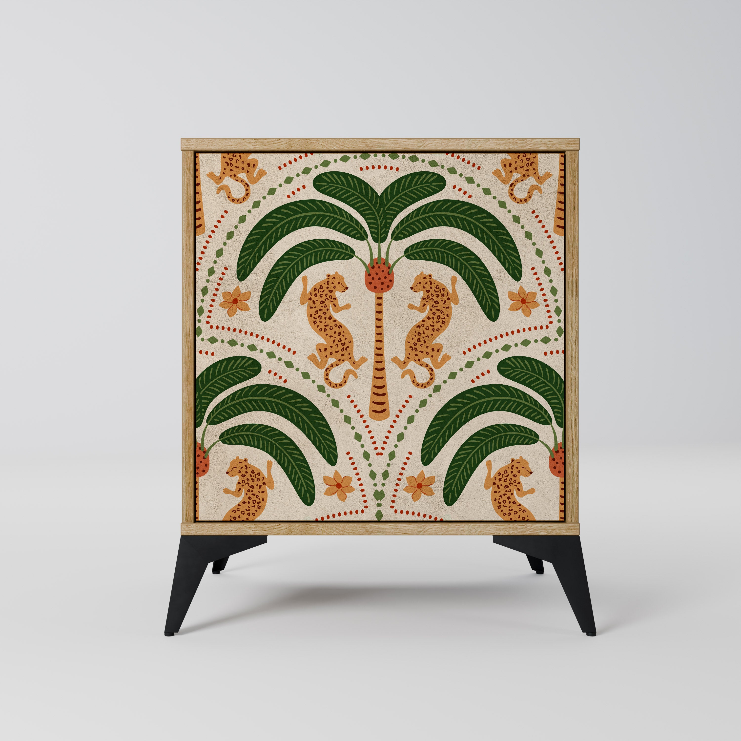 Aparador de 1 puerta DANCING PREDATORS con acabado efecto roble