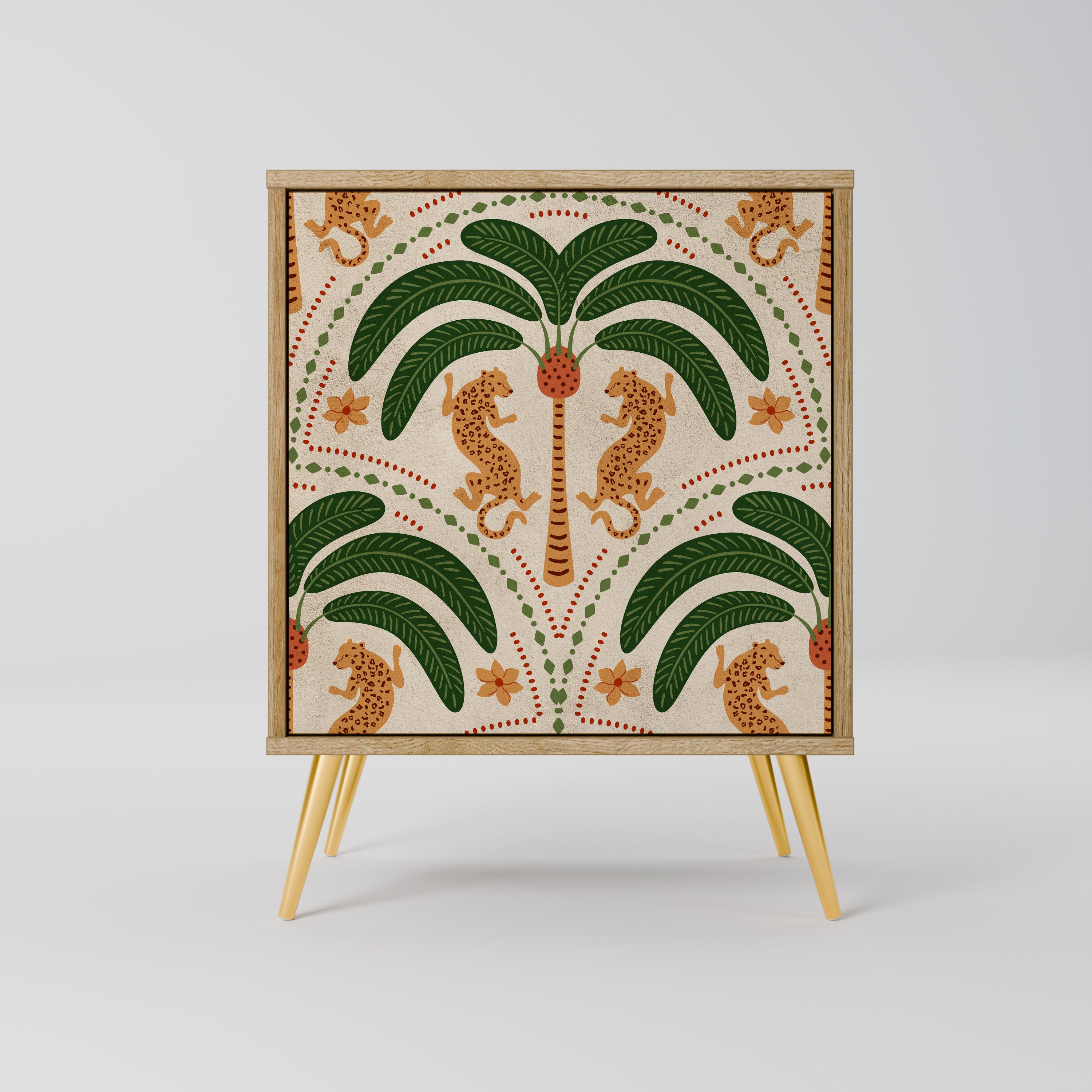 Aparador de 1 puerta DANCING PREDATORS con acabado efecto roble