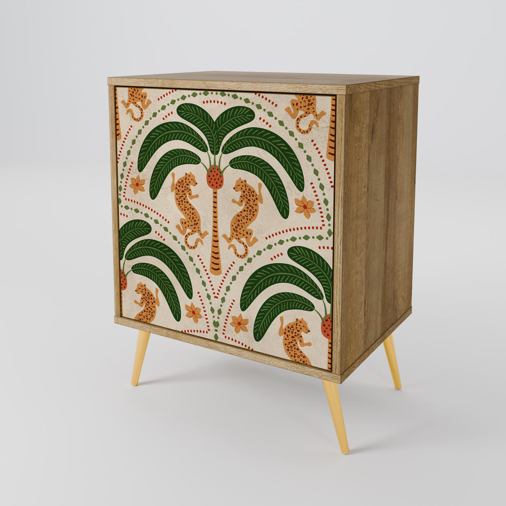 Aparador de 1 puerta DANCING PREDATORS con acabado efecto roble