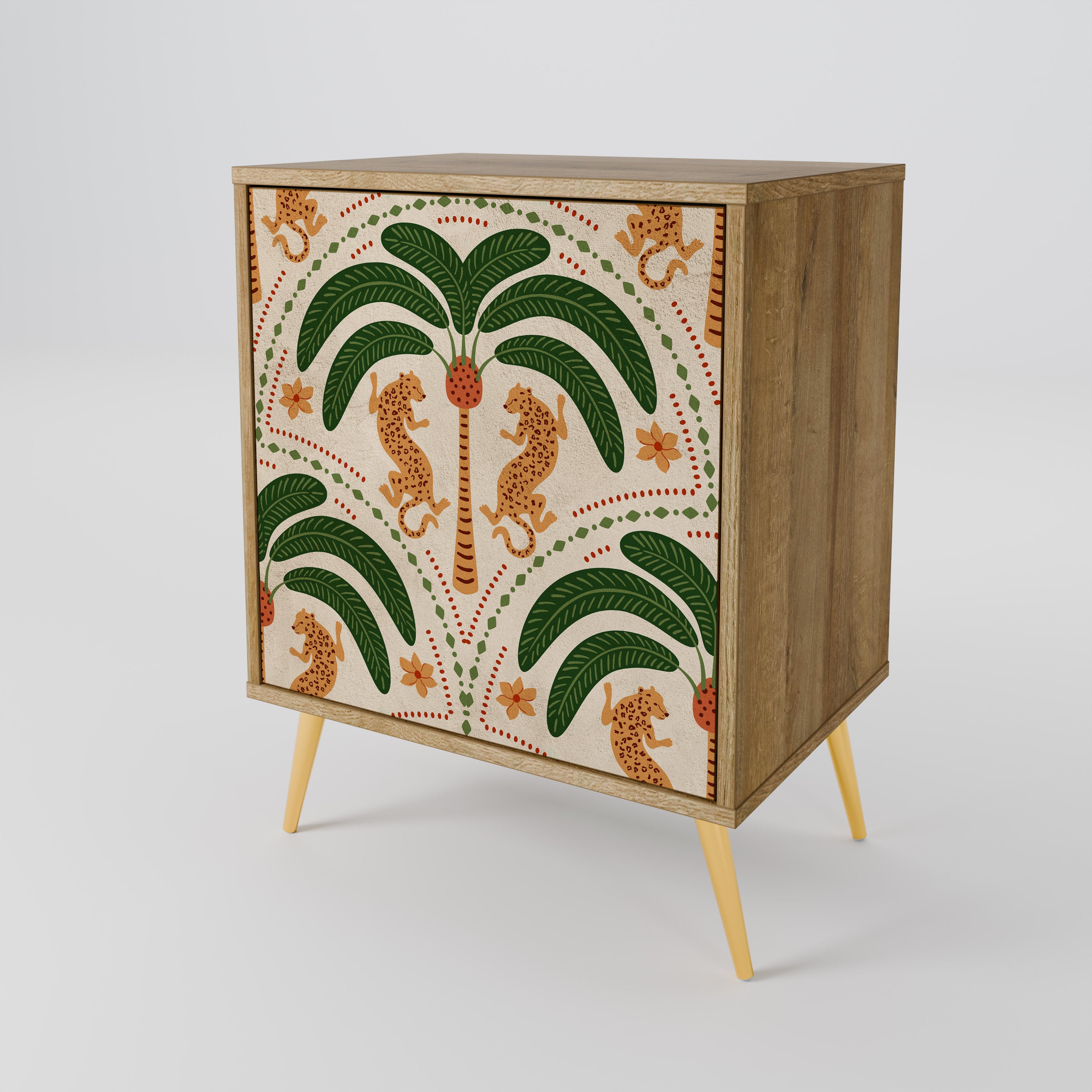 Aparador de 1 puerta DANCING PREDATORS con acabado efecto roble