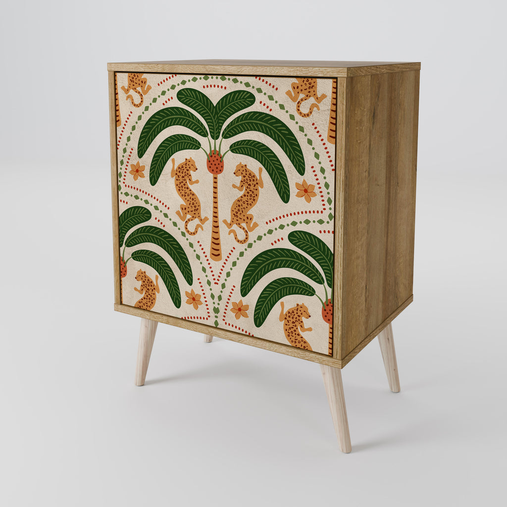 Aparador de 1 puerta DANCING PREDATORS con acabado efecto roble