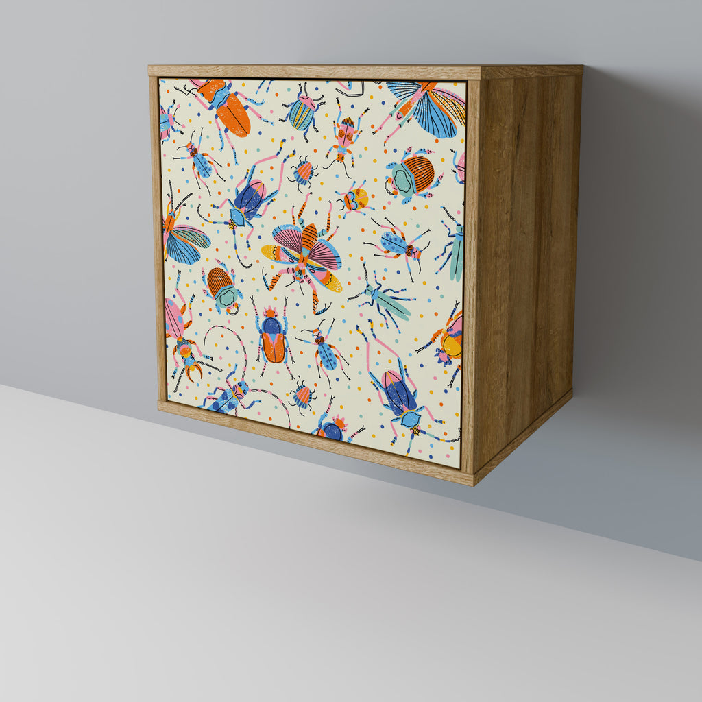 Aparador de 1 puerta COLORFUL INSECTS con acabado en roble