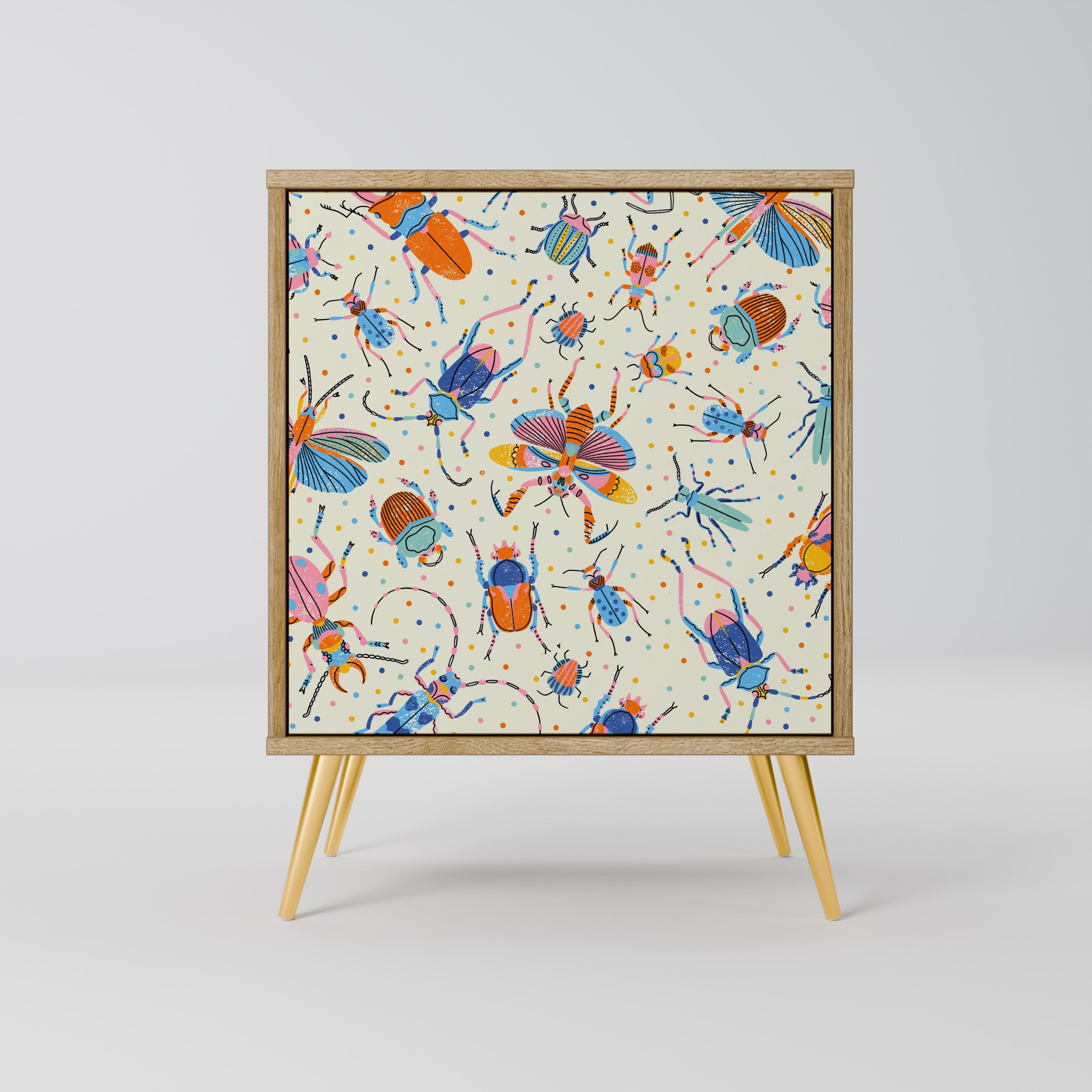 Aparador de 1 puerta COLORFUL INSECTS con acabado en roble