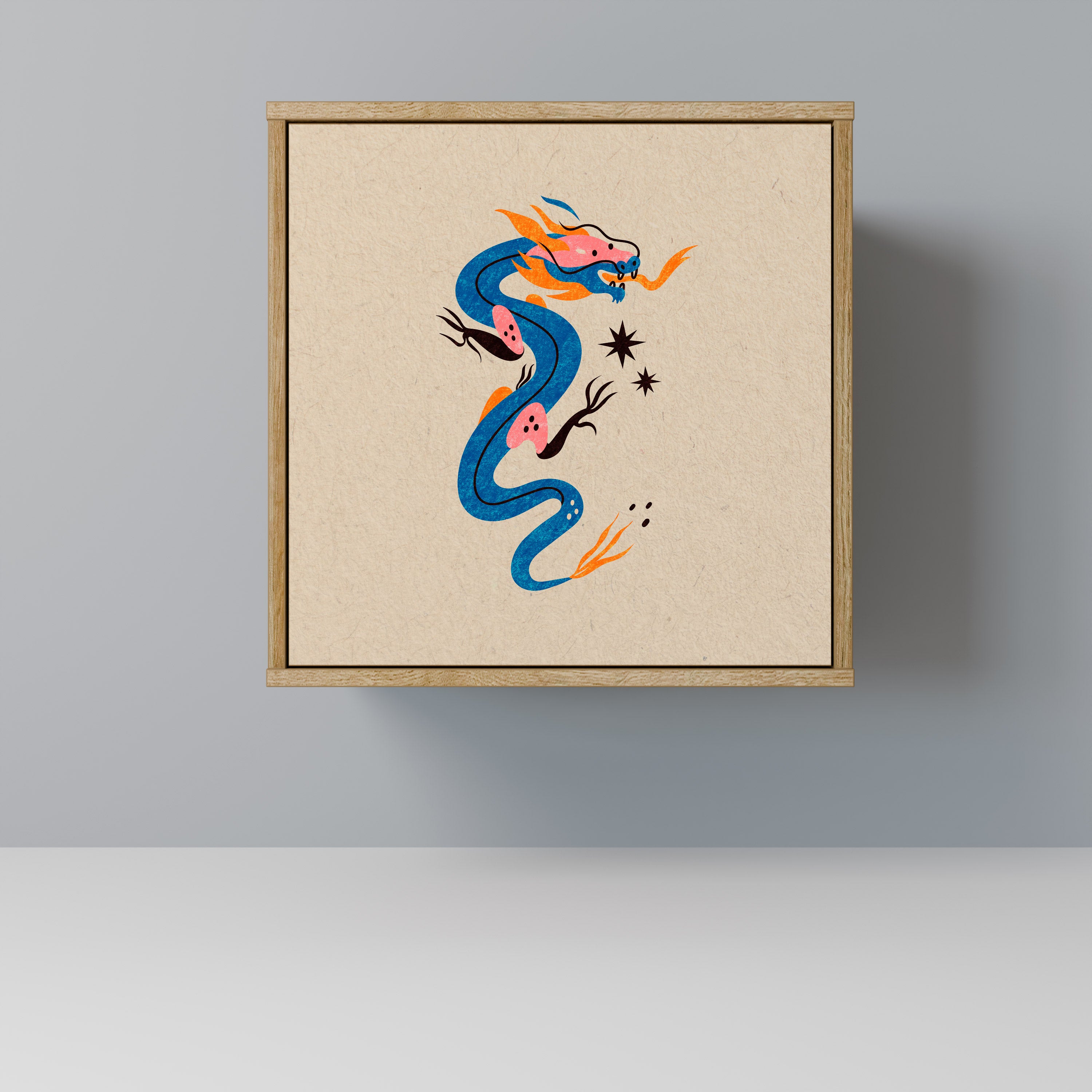 Aparador de 1 puerta CRIATURAS MITOLÓGICAS con acabado efecto roble