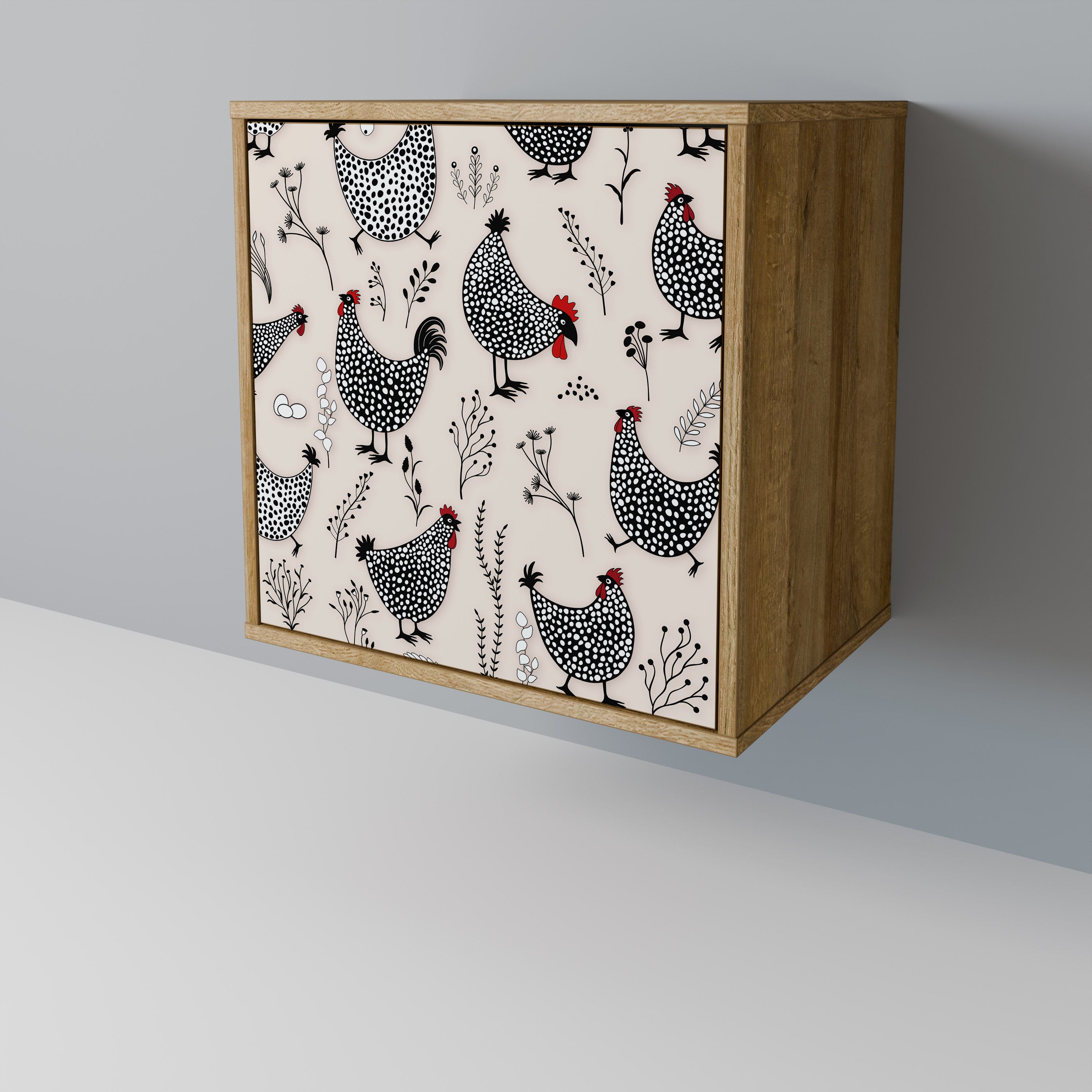 Aparador HAPPY HENS de 1 puerta con acabado roble