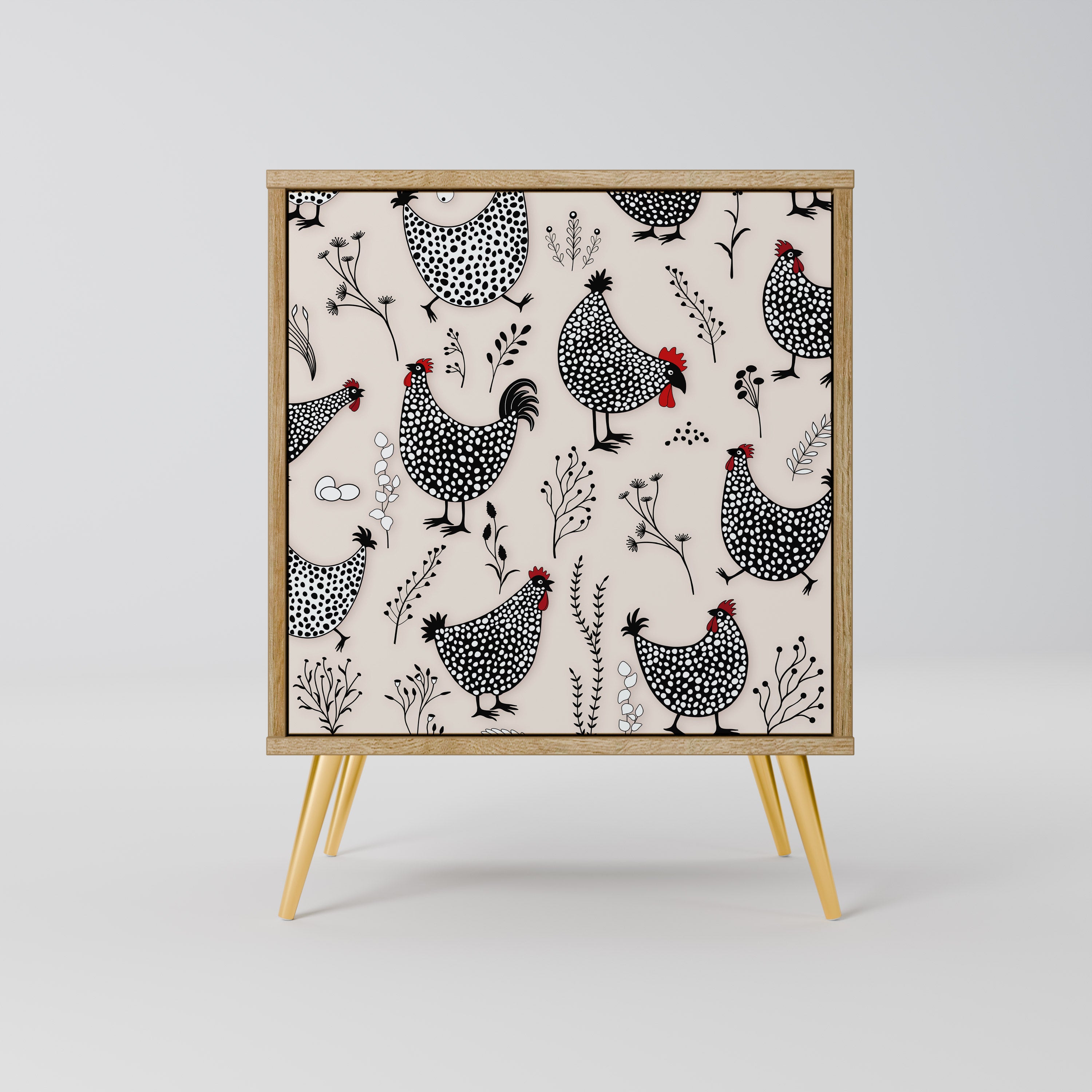 Aparador HAPPY HENS de 1 puerta con acabado roble