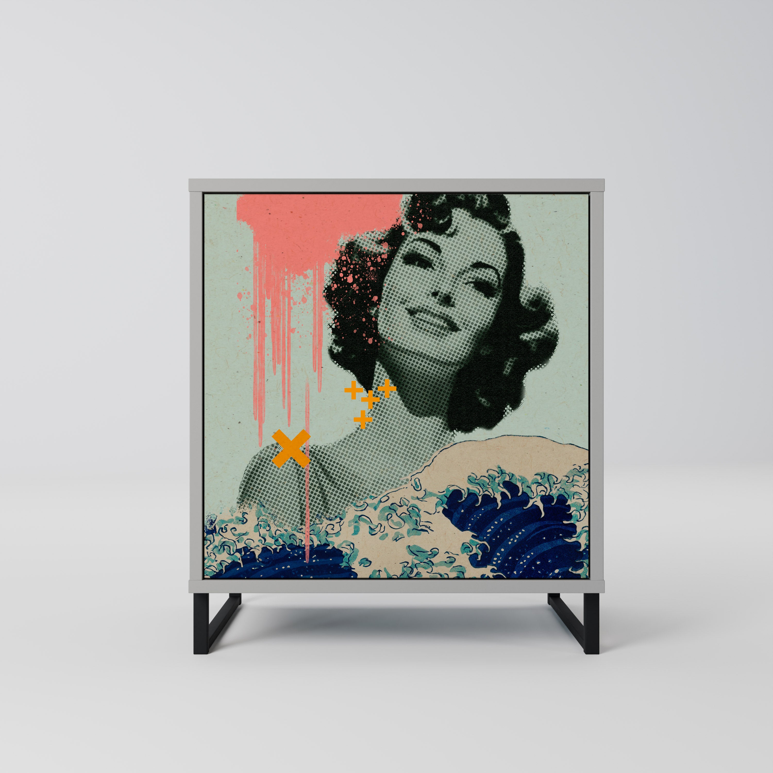 Aparador KANAGAWA BEAUTY de 1 puerta en acabado gris