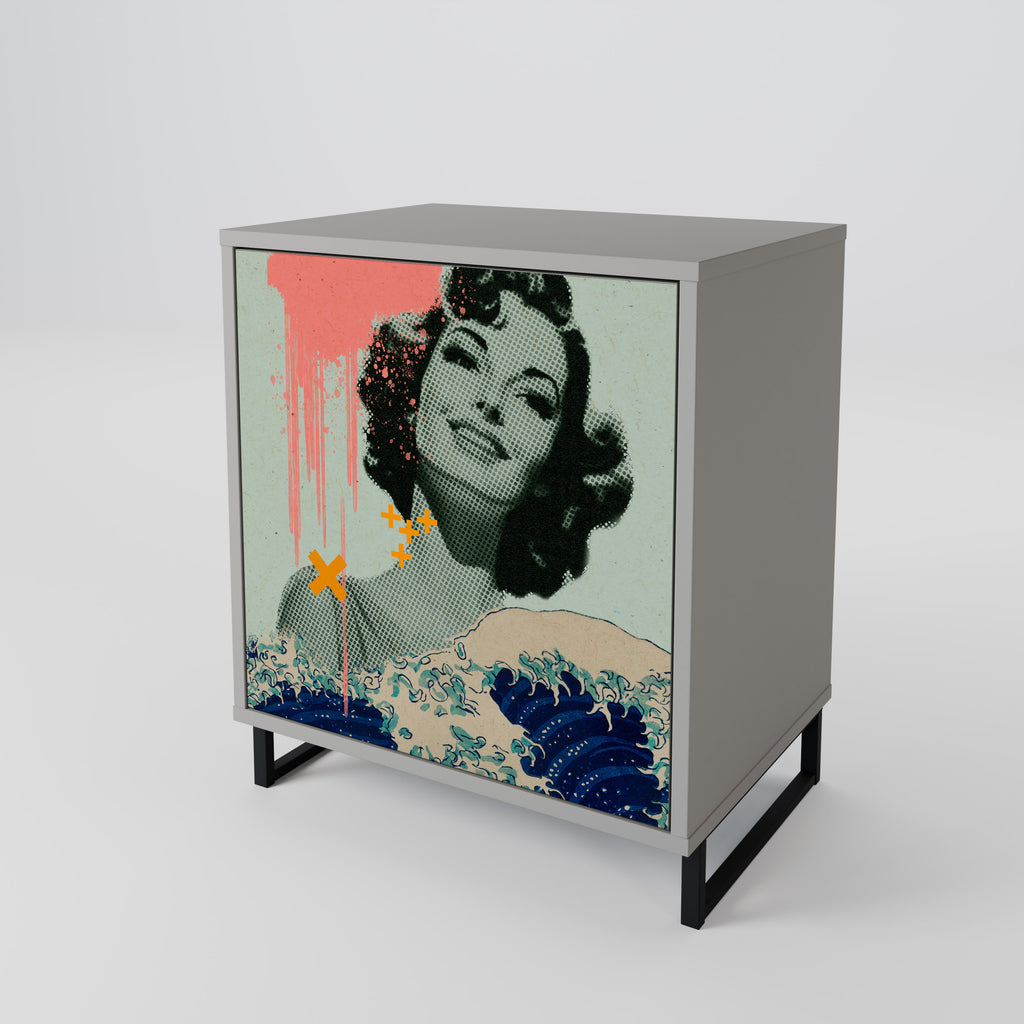 Aparador KANAGAWA BEAUTY de 1 puerta en acabado gris