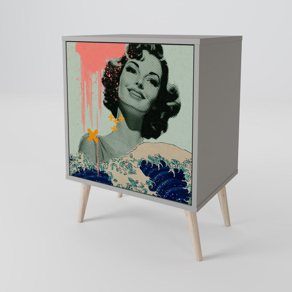 Aparador KANAGAWA BEAUTY de 1 puerta en acabado gris