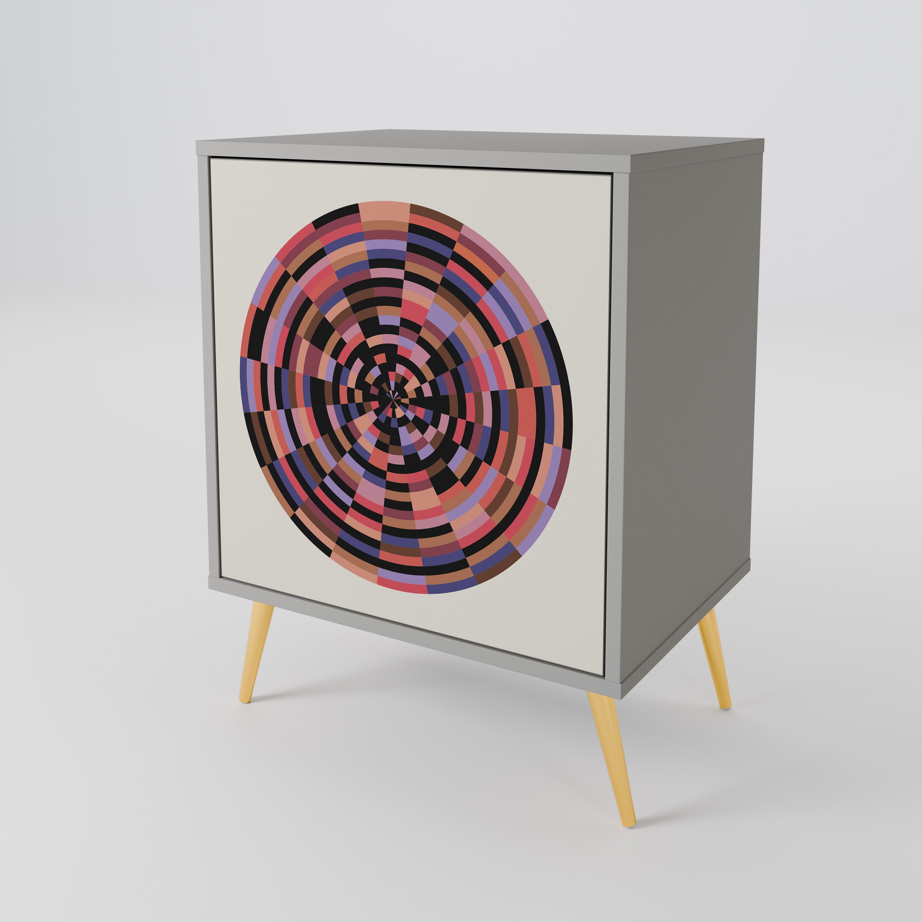 BROWN CIRCLES 1-Door Sideboard in Grey Finish