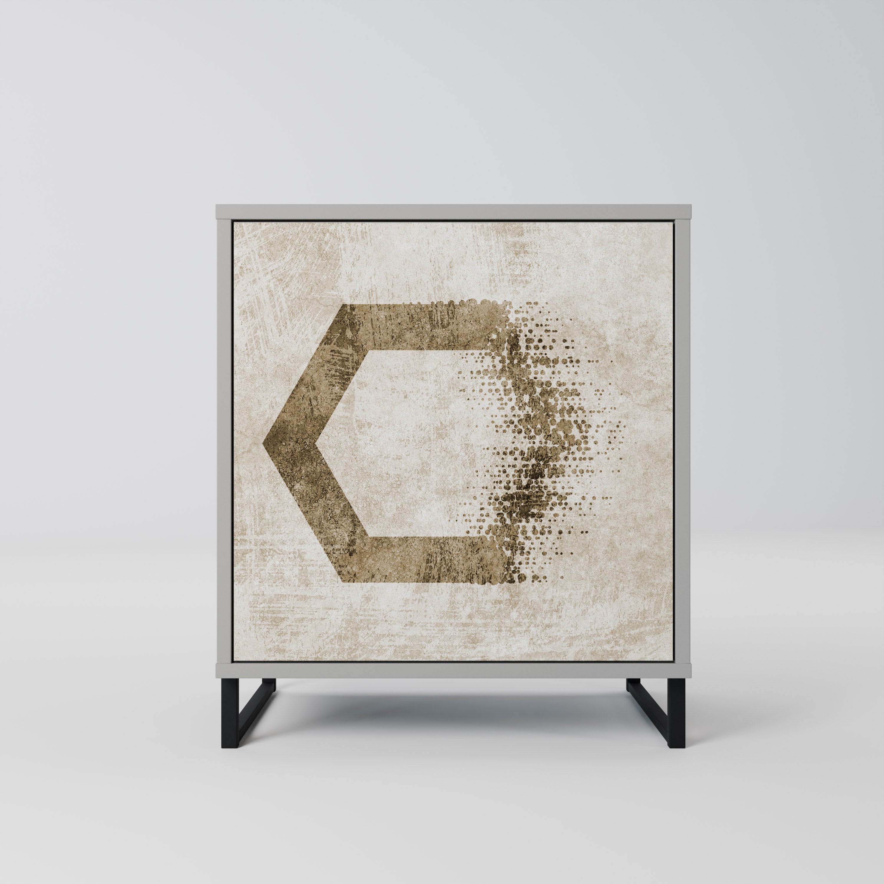 Aparador de 1 puerta con forma hexagonal en acabado gris