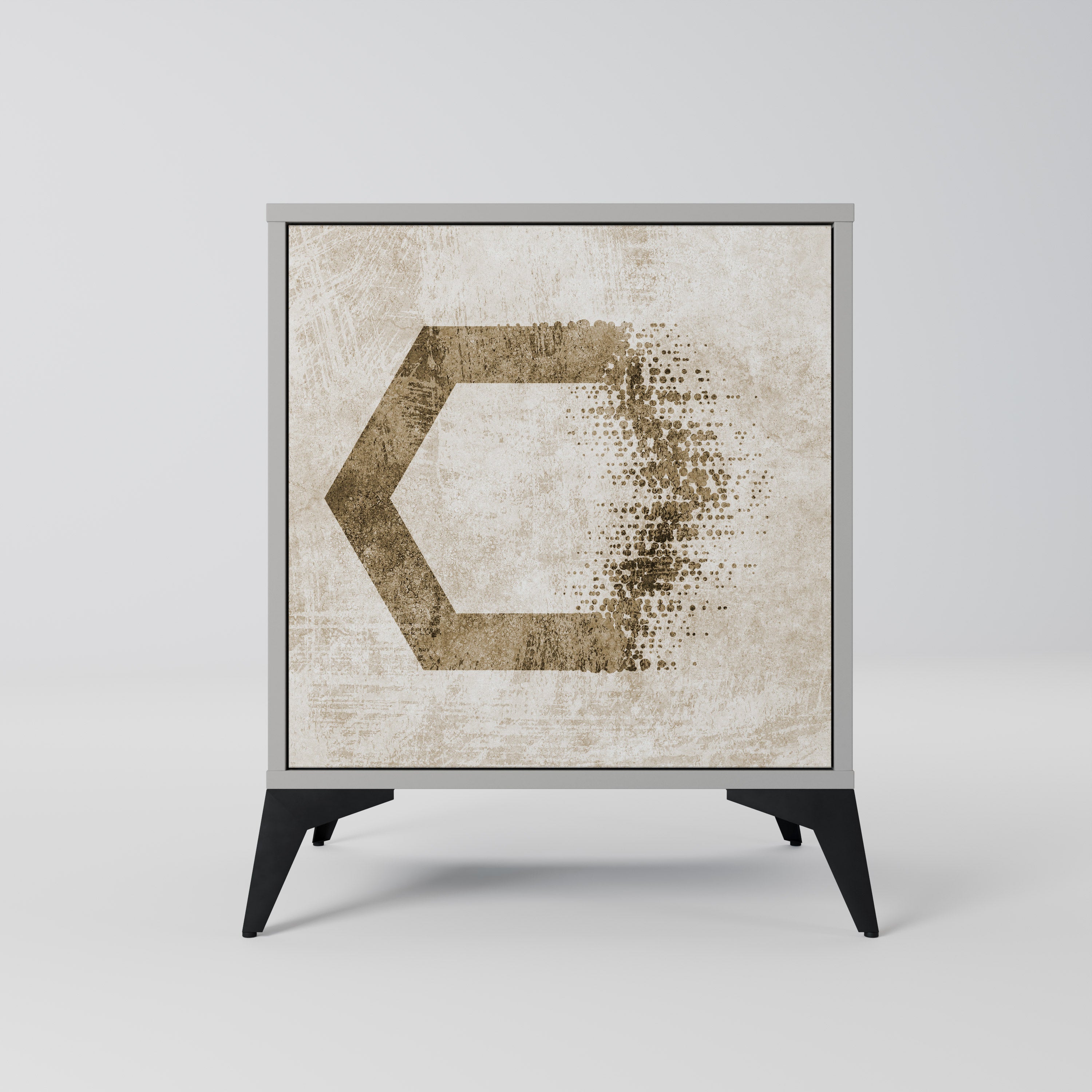 Aparador de 1 puerta con forma hexagonal en acabado gris