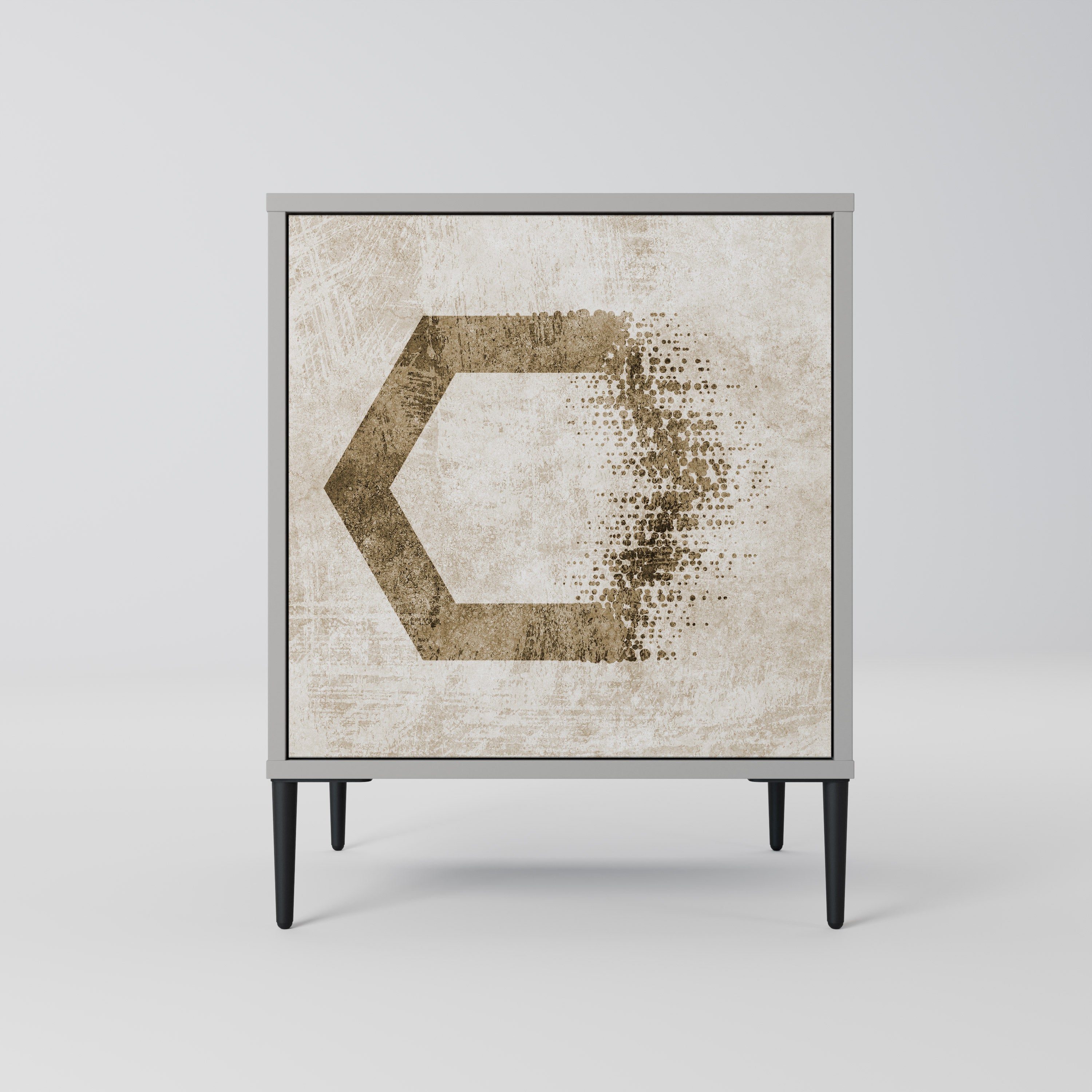 Aparador de 1 puerta con forma hexagonal en acabado gris