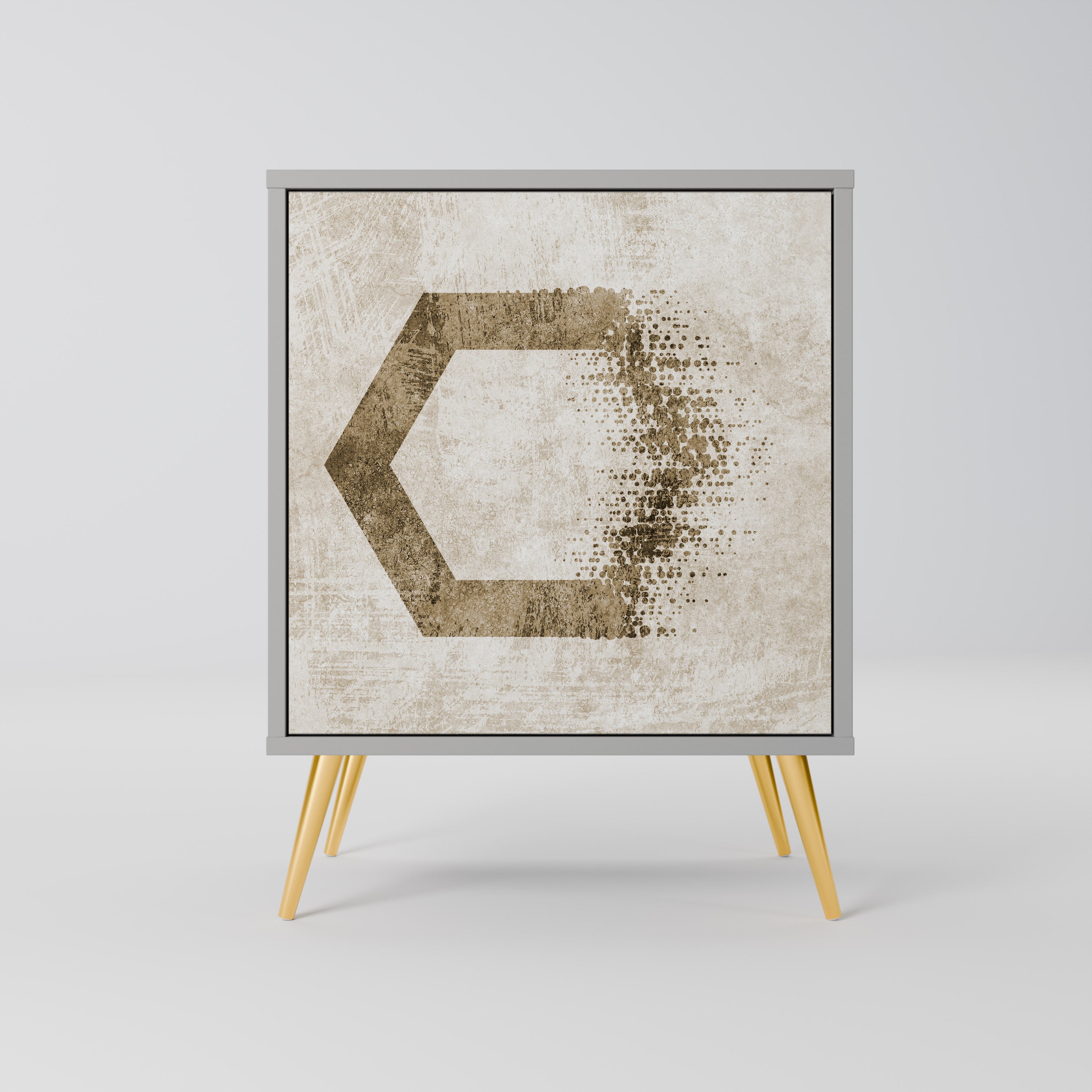 Aparador de 1 puerta con forma hexagonal en acabado gris