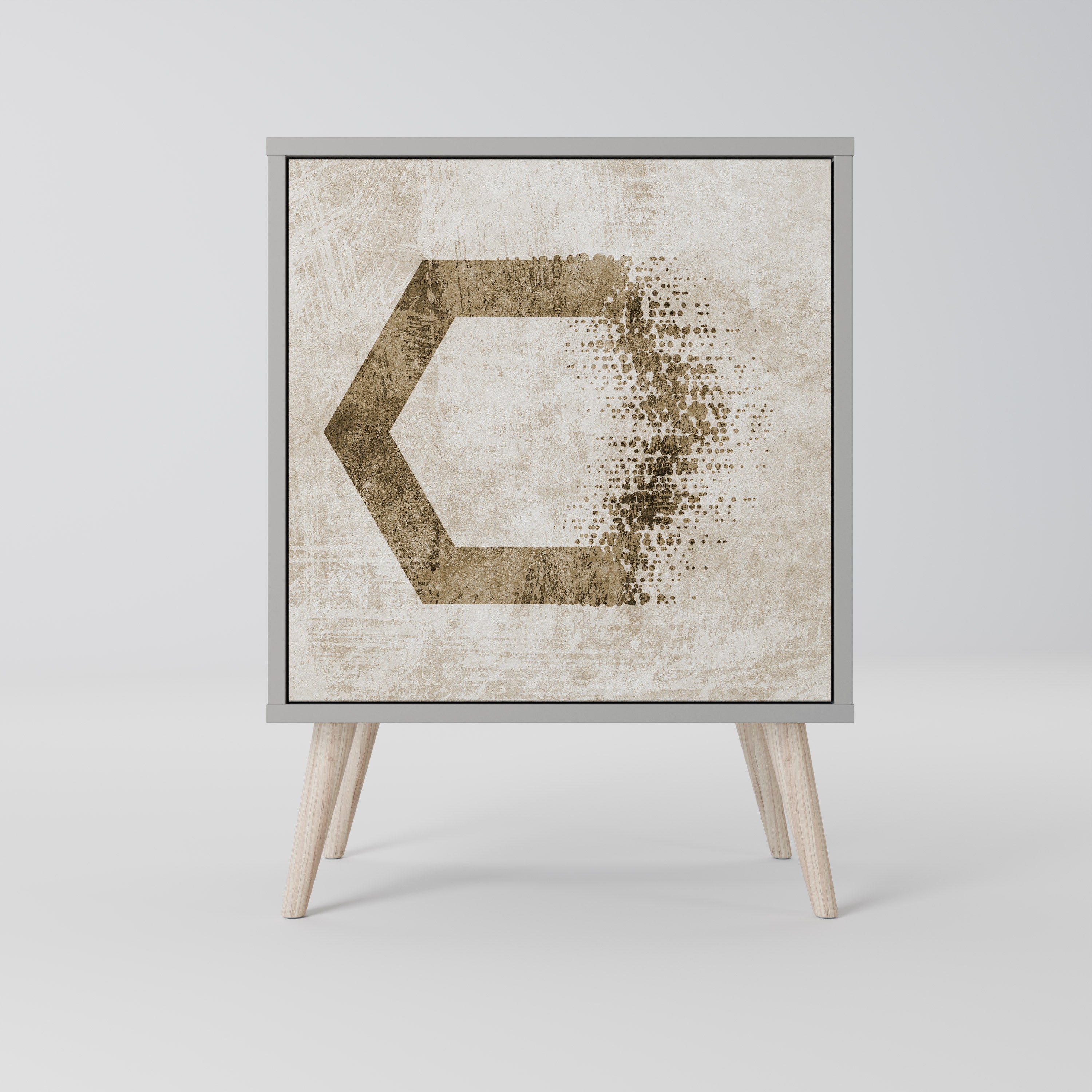 Aparador de 1 puerta con forma hexagonal en acabado gris